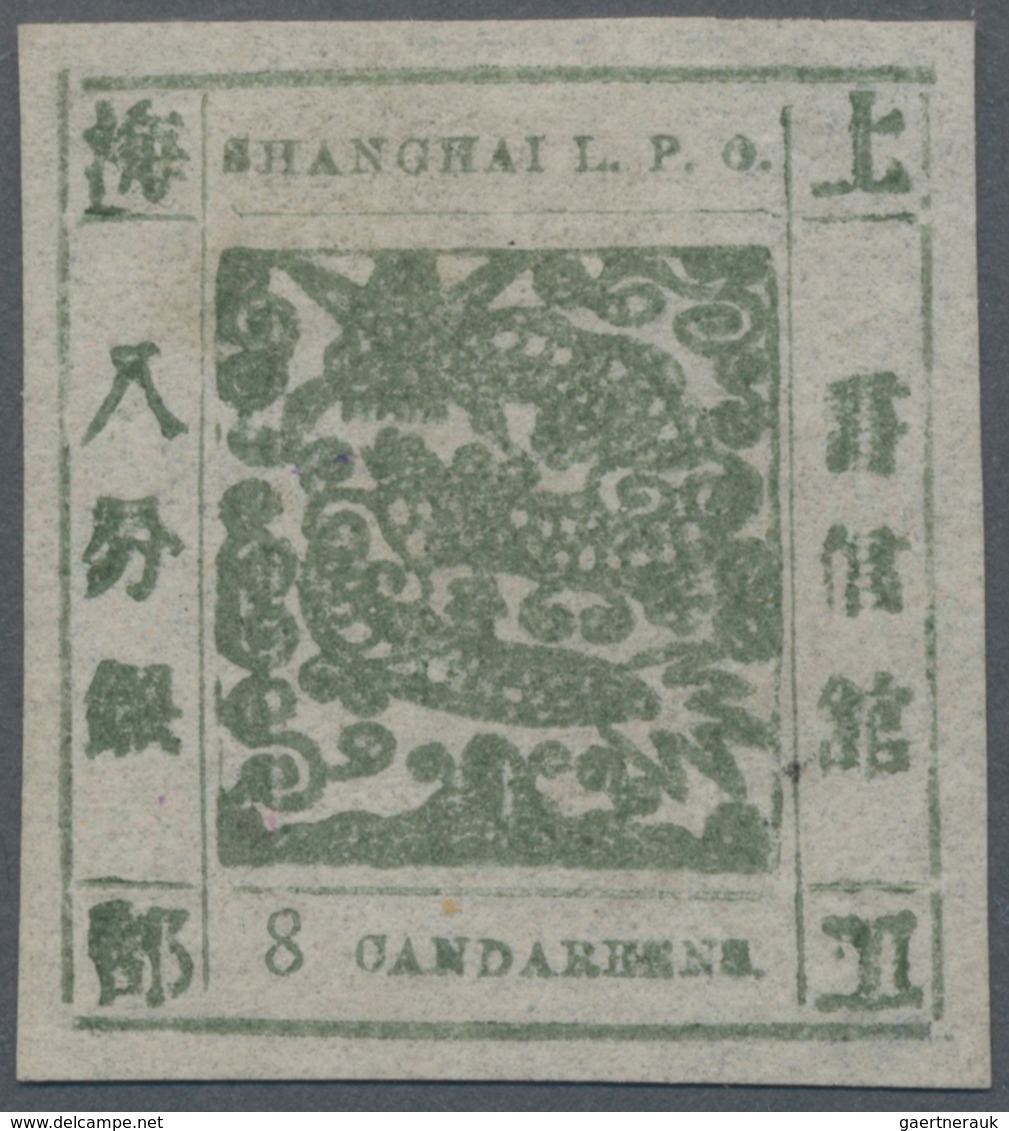 China - Shanghai: 1866, Large Dragon, "Candareens" In The Plural, Non-seriffed Digits, 8 Cand. Olive - Sonstige & Ohne Zuordnung