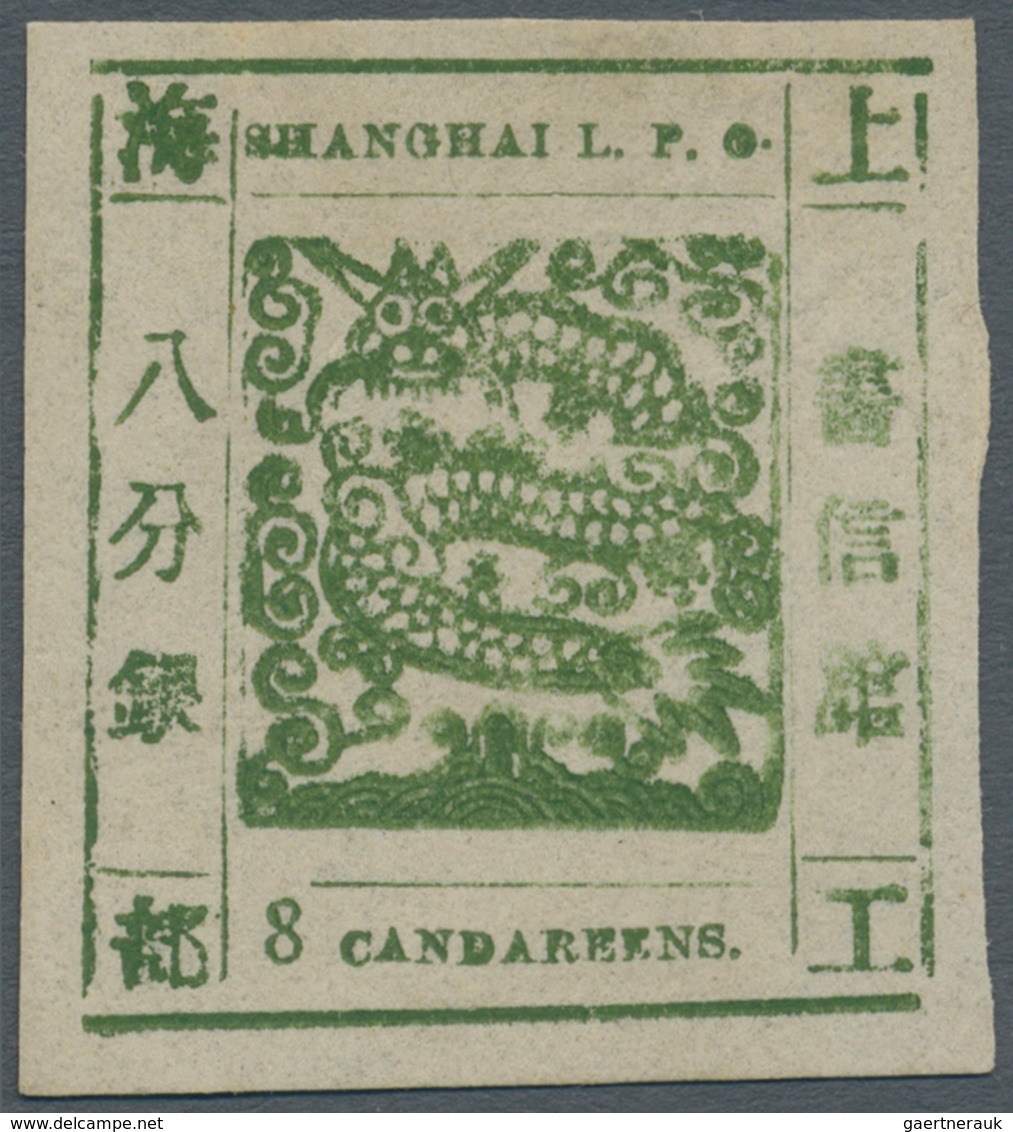 China - Shanghai: 1866, Large Dragon, "Candareens" In The Plural, Non-seriffed Digits, 8 Ca. Olive G - Sonstige & Ohne Zuordnung