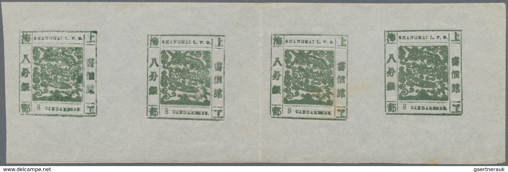 China - Shanghai: 1866, Large Dragon, "Candareens" In The Plural, Non-seriffed Digits, 8 Ca. Olive G - Sonstige & Ohne Zuordnung