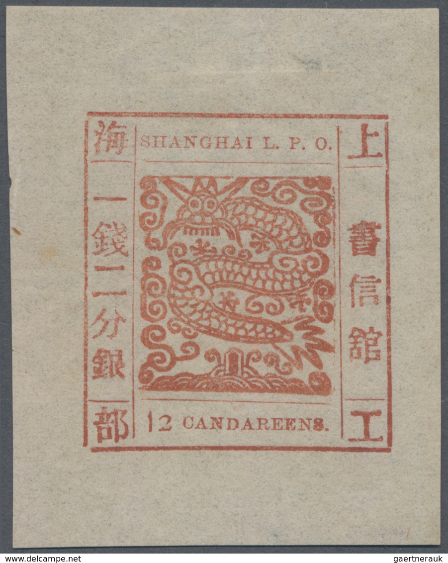 China - Shanghai: 1866, Large Dragon, "Candareens" In The Plural, Non-seriffed Digits, 12 Cand. Red - Sonstige & Ohne Zuordnung