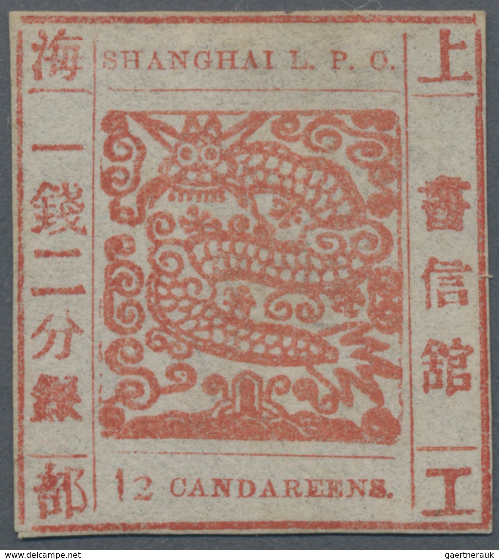 China - Shanghai: 1866, Large Dragon, "Candareens" In The Plural, Non-seriffed Digits, 12 Cand. Red - Sonstige & Ohne Zuordnung