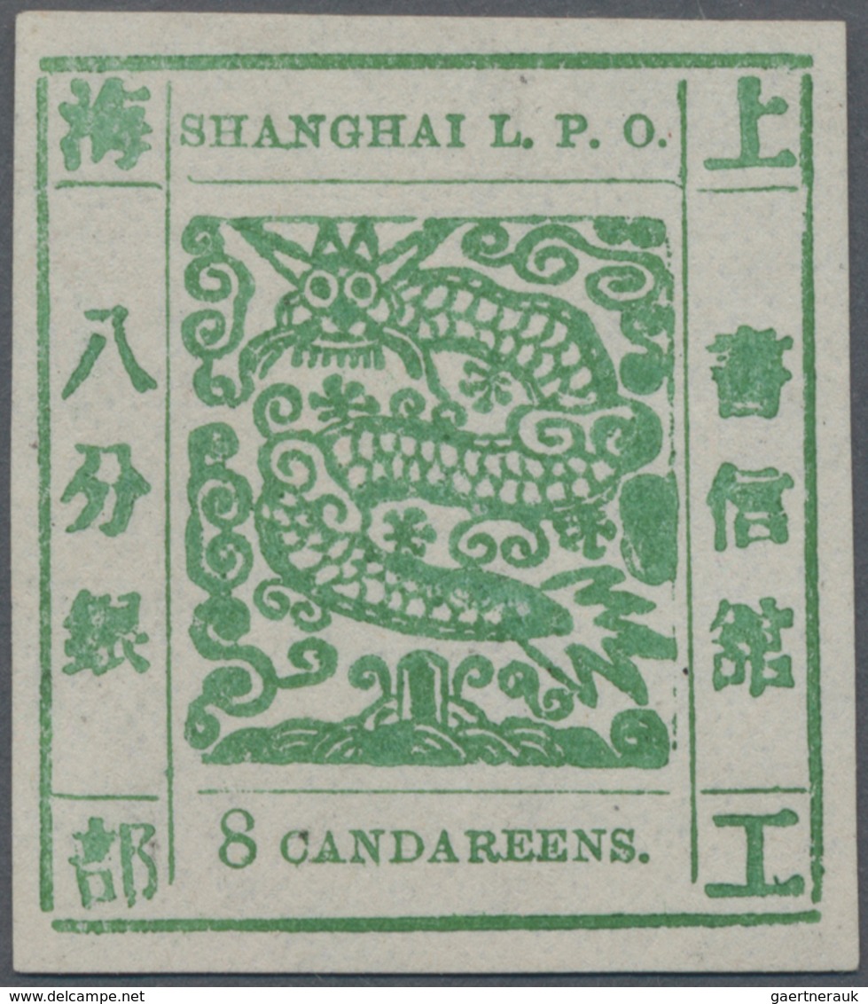 China - Shanghai: 1866, Large Dragon, "Candareens" In The Plural, Seriffed Digit, 8 Cand. Green On W - Sonstige & Ohne Zuordnung