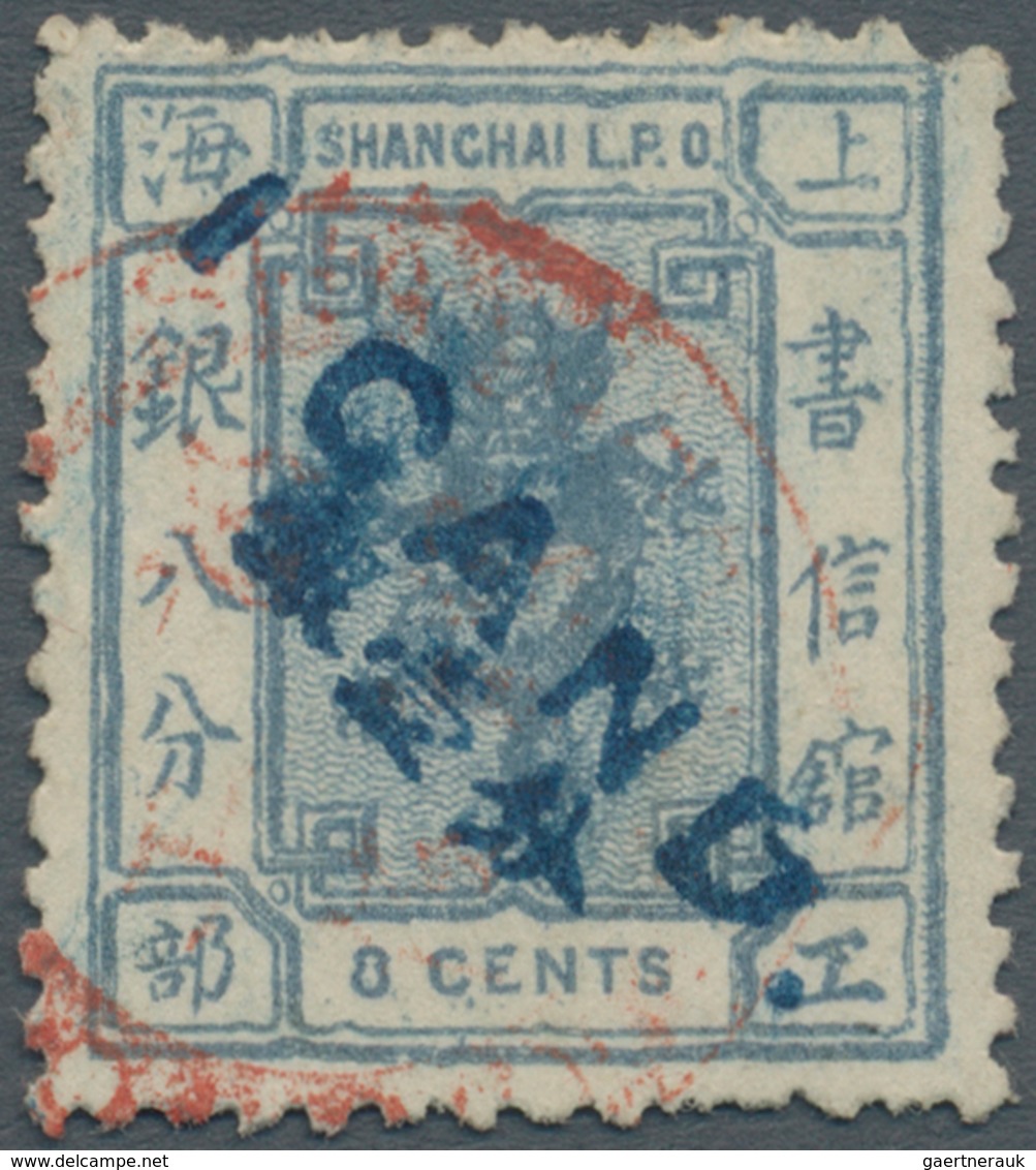 China - Shanghai: 1873, First Candareen Provisional Small Dragon Surcharges, 1 Cd. Blue On 8 C. Grey - Sonstige & Ohne Zuordnung