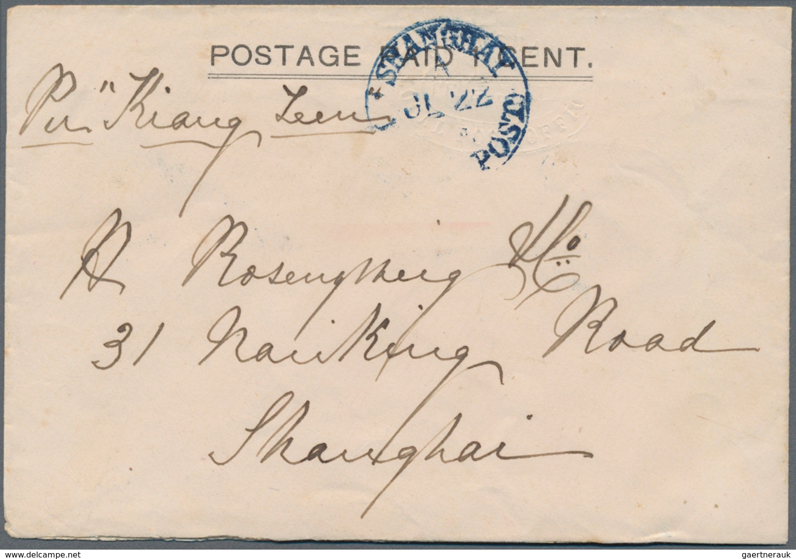 China - Shanghai: 1893. Postal Stationery Envelope Headed 'Postage Paid 1 Cent' Cancelled By 'Shangh - Sonstige & Ohne Zuordnung