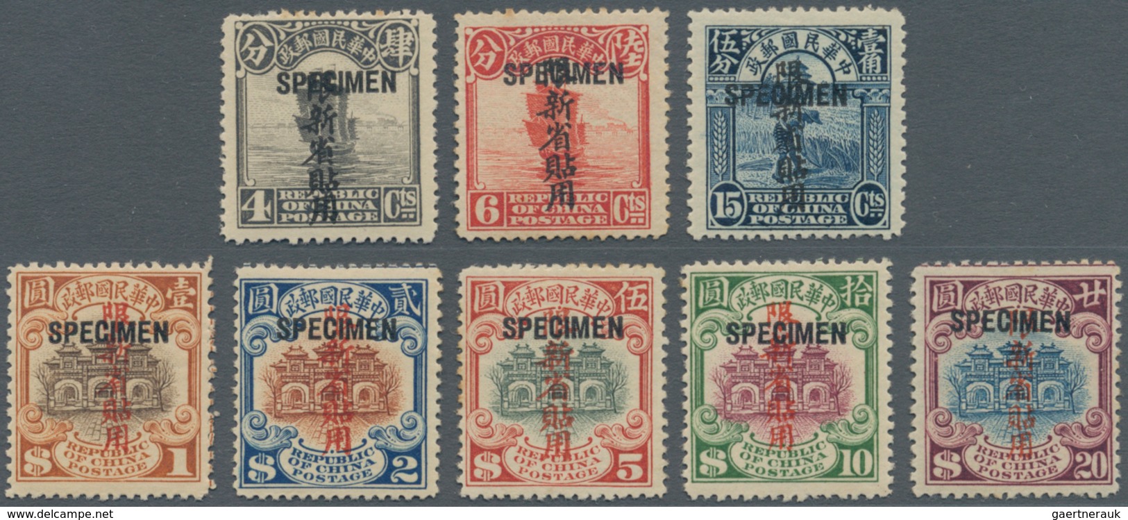 China - Provinzausgaben - Sinkiang (1915/45): 1924, 2nd Peking Printing 4 C. Grey, 6 C., 15 C., $1-$ - Xinjiang 1915-49