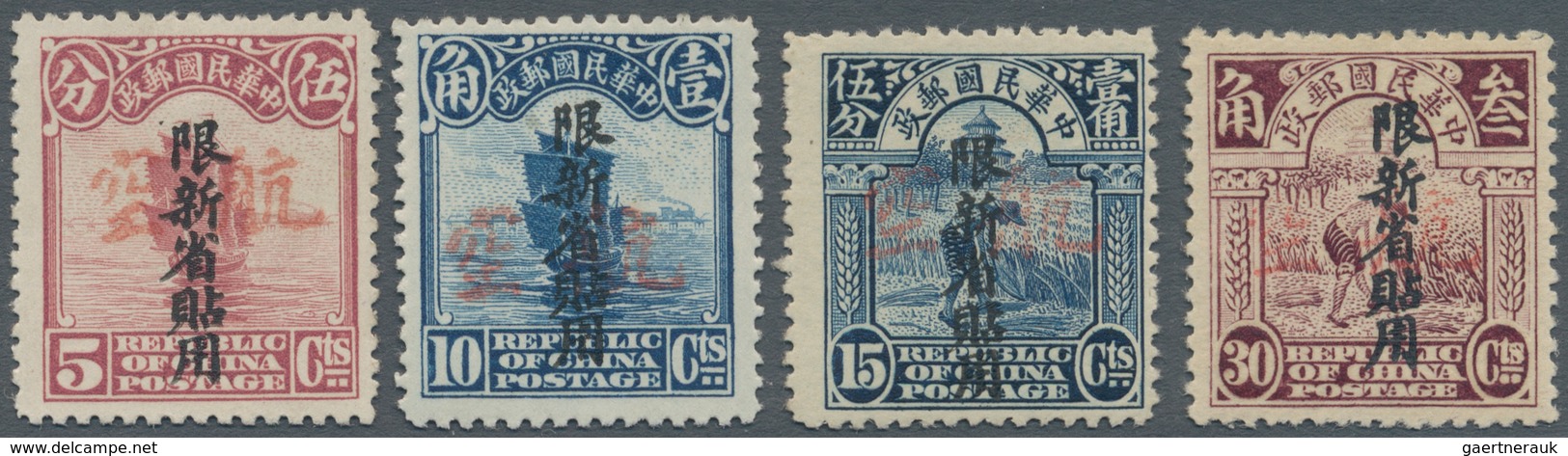 China - Provinzausgaben - Sinkiang (1915/45): 1932, Airmail Overprints 5 C./30 C., Unused Mounted Mi - Sinkiang 1915-49