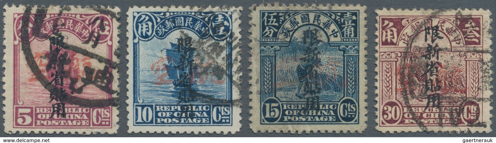 China - Provinzausgaben - Sinkiang (1915/45): 1932, Airmail Overprint Set, All Used "Tihwa", On Reve - Sinkiang 1915-49
