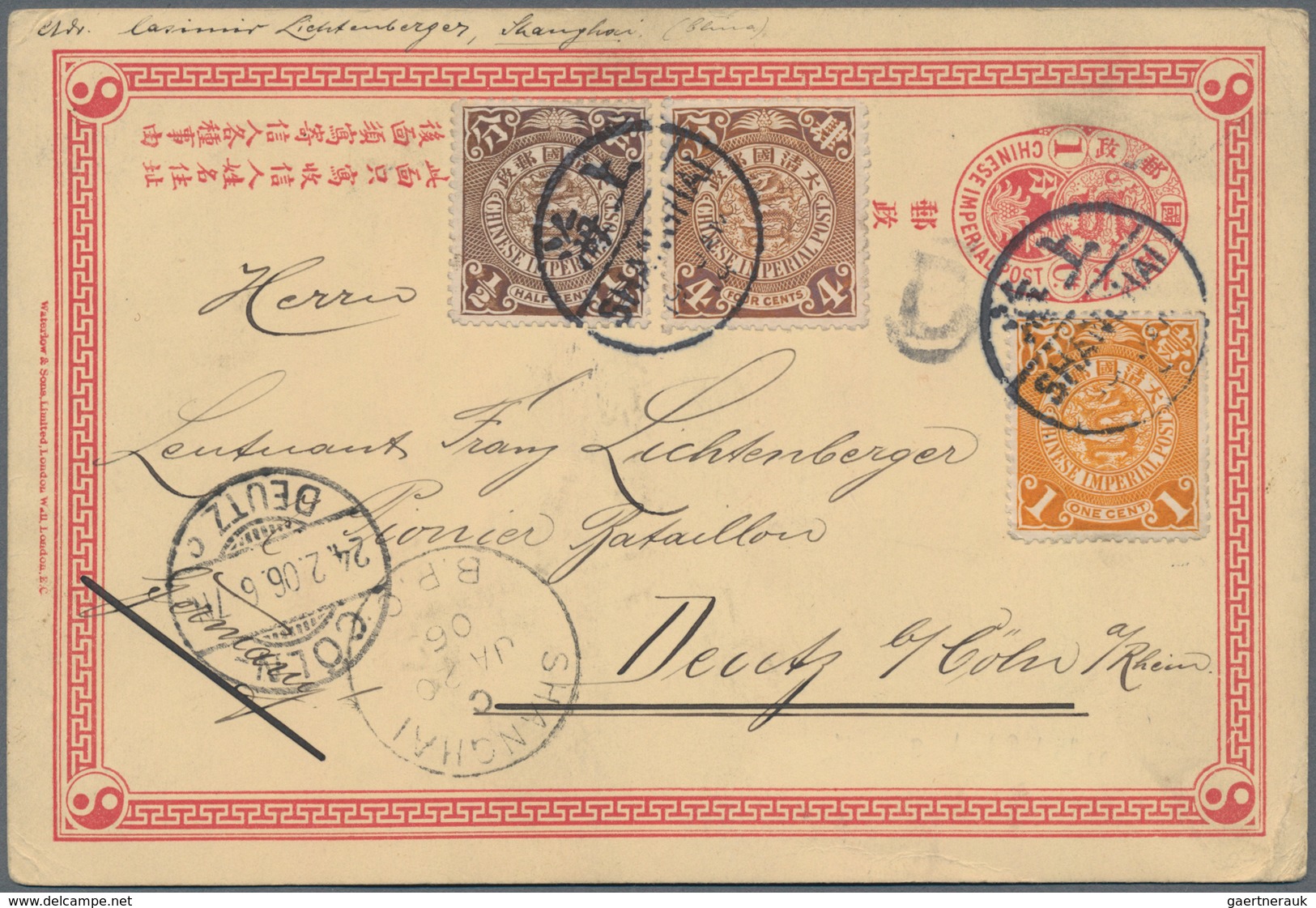 China - Ganzsachen: 1898, Card CIP 1 C. Uprated 1/2 C., 4 C. Canc. "SHANGHAI 19 JAN 06" Via BPO Shan - Postcards