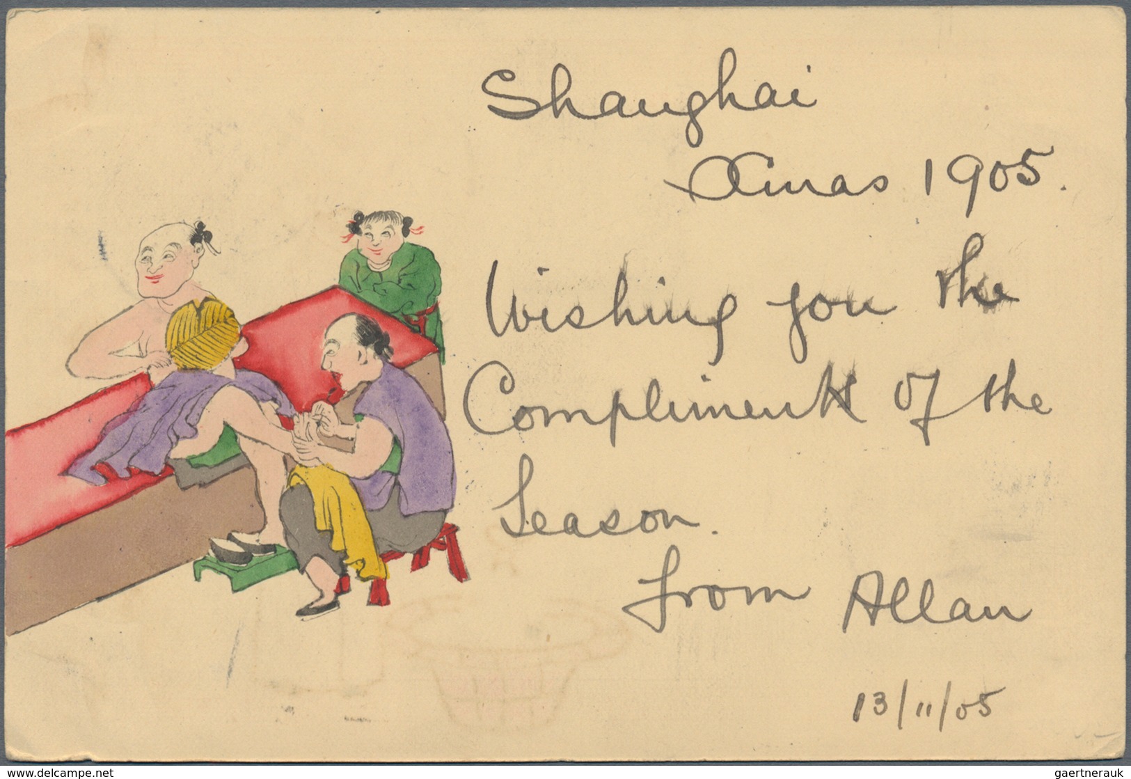 China - Ganzsachen: 1898, Card CIP 1 C. Uprated 1 C., 2 C. Red Canc. "SHANGHAI 11 NOV 05" Via BPO Sh - Ansichtskarten