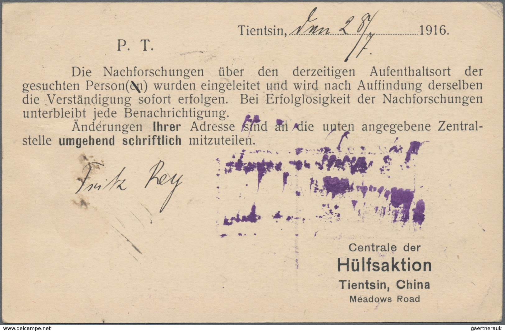 China - Ganzsachen: 1915, UPU Card Junk 4 C. Ovpt. "SdPdG" (POW Business) Canc. TIENTSIN 29 JUN 16" - Ansichtskarten