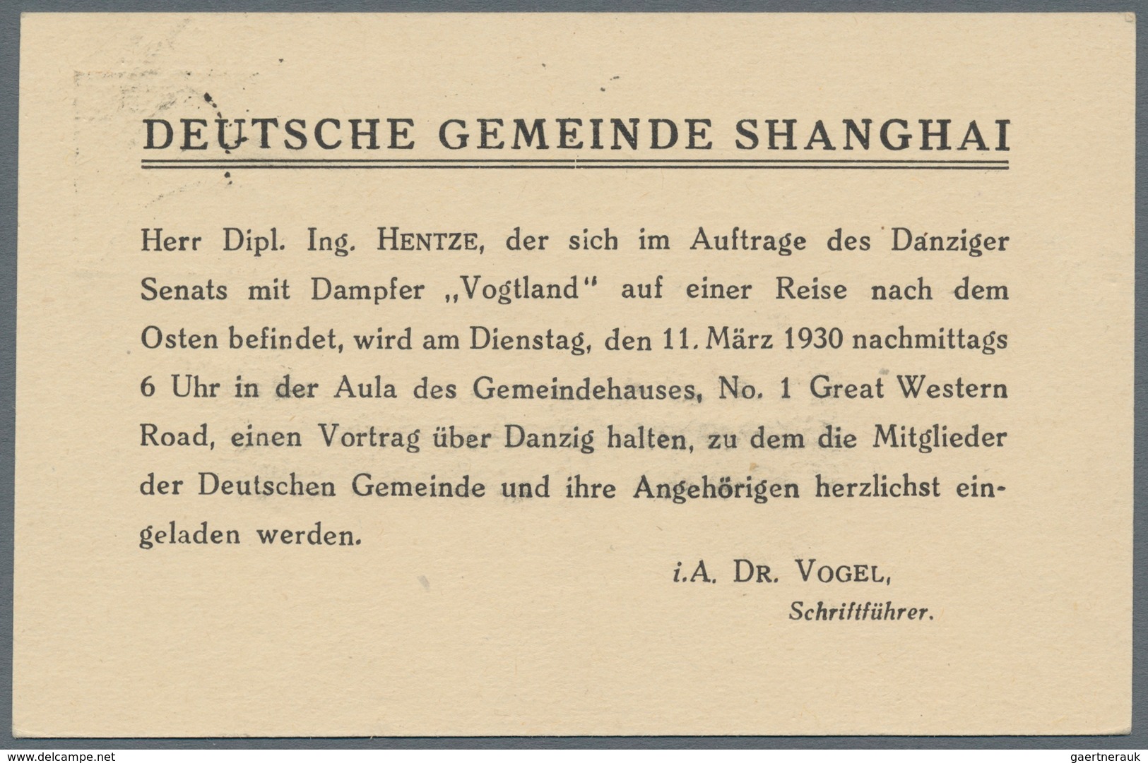 China - Ganzsachen: 1930, Card Junk 1 C. Canc. "SHANGHAI 19.3.8" Used Local With Printed Invitiation - Postcards