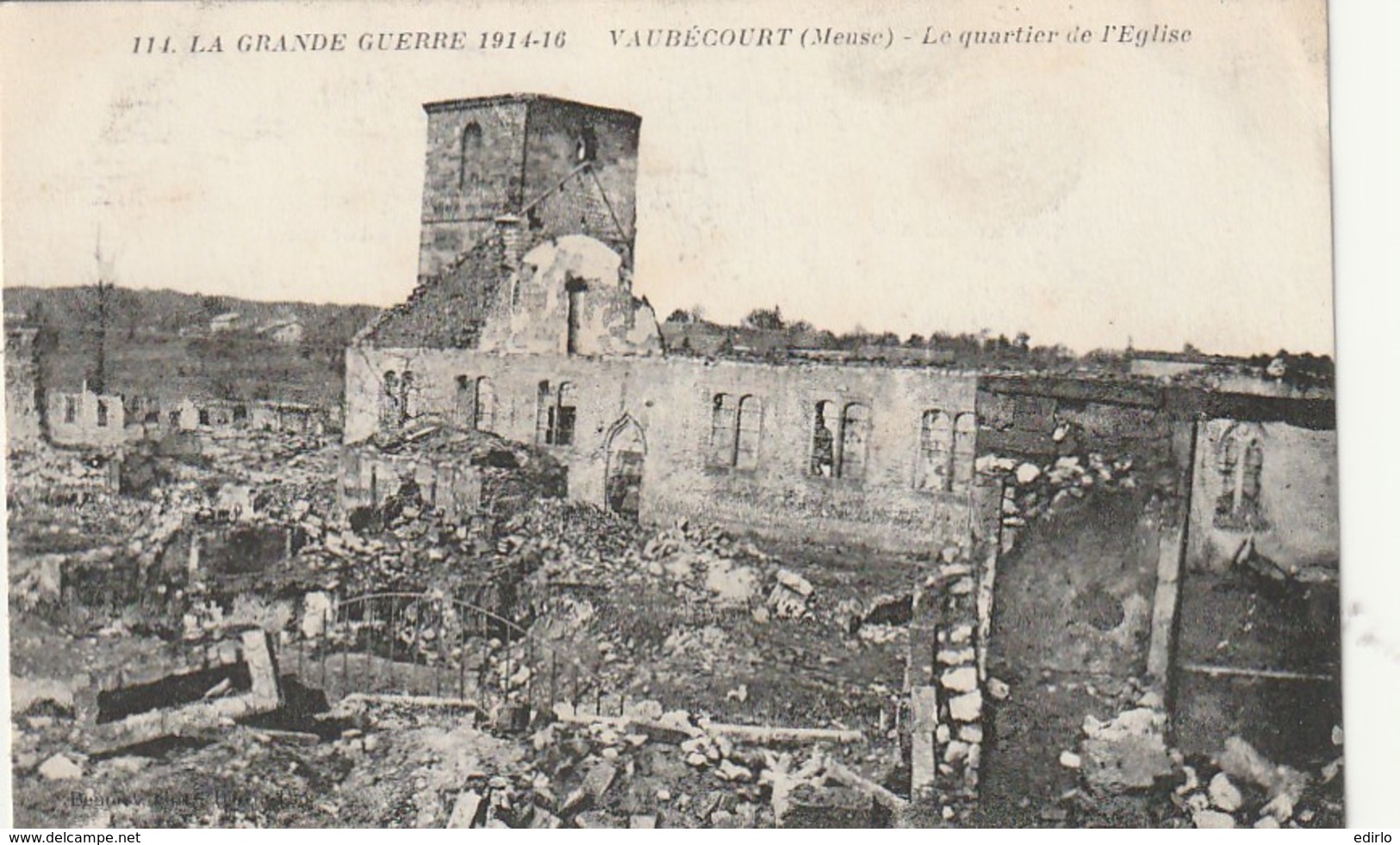 ***  MILITARIA ***   Guerre 14 / 18 - VAUBECOURT  Le Quartier De L'église écrite TTB - Autres & Non Classés