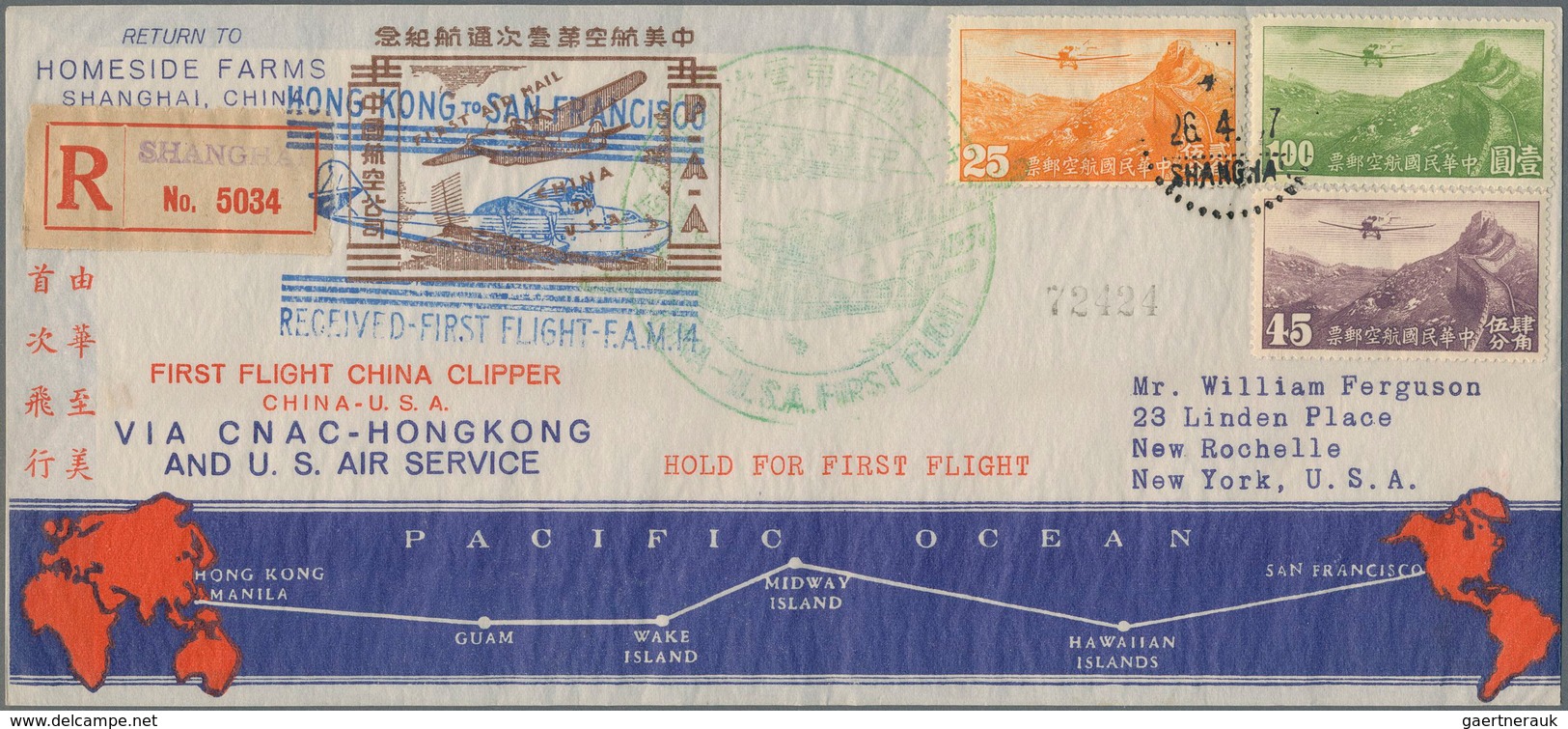 China - Flugpost: 1937, "FIRST FLIGHT CHINA CLIPPER / CHINA - U.S.A. / VIA CNAC-HNGKONG / AND U.S. A - Autres & Non Classés