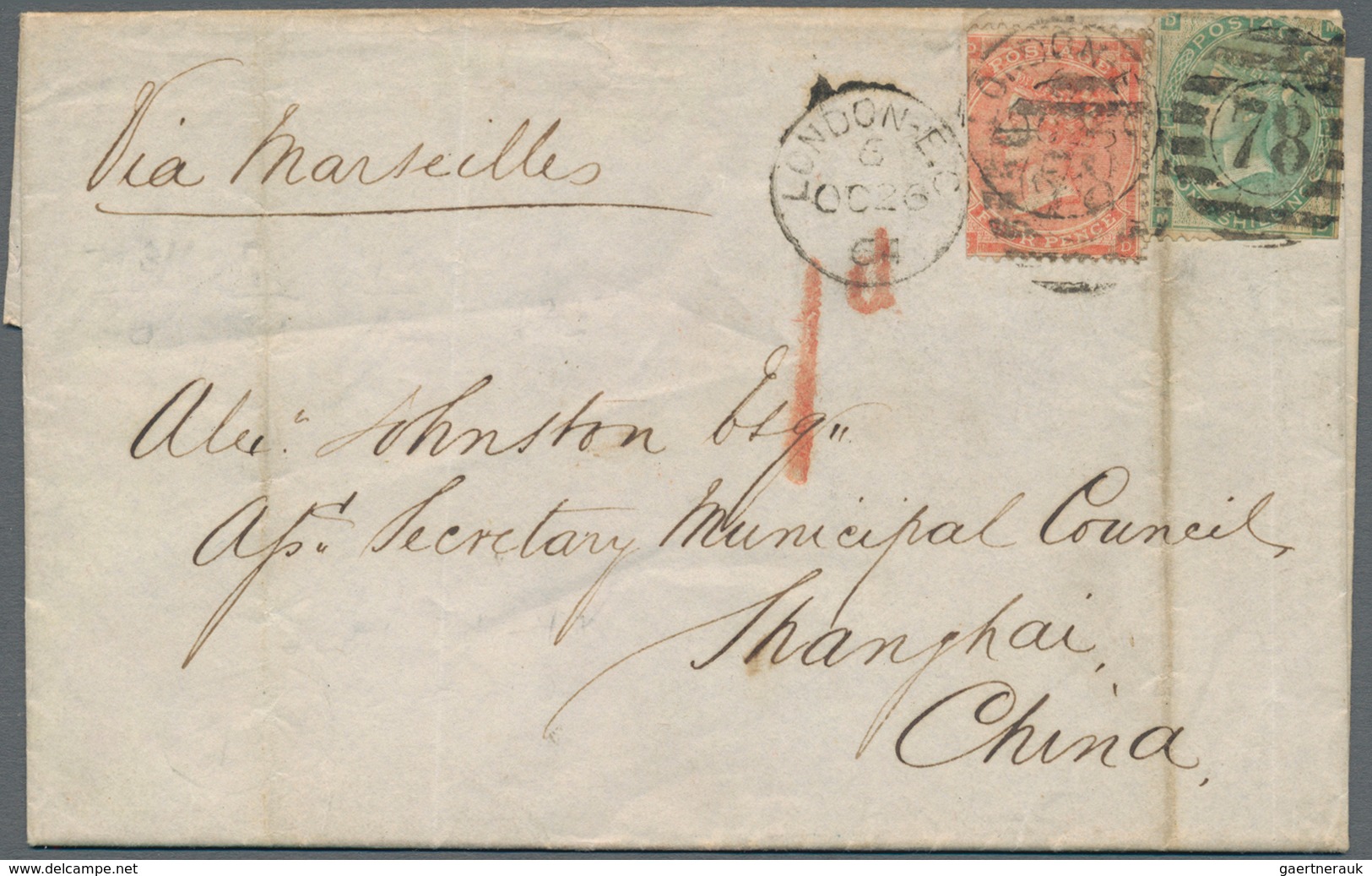 China - Incoming Mail: 1864, Shanghai 17.12., Incoming Lettersheet From London 26.10.64, Franked Wit - Sonstige & Ohne Zuordnung