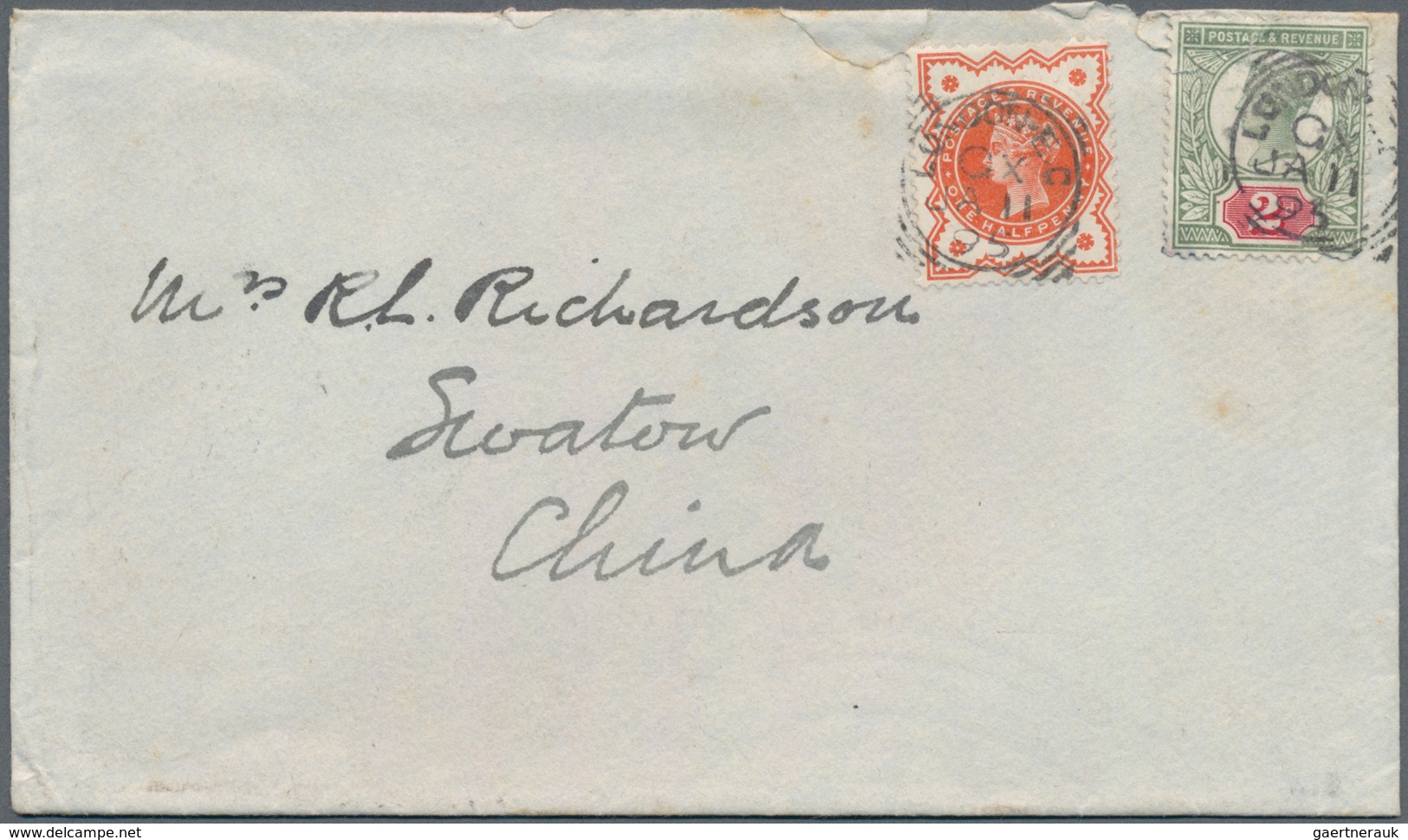 China - Incoming Mail: 1895, UK, QV 2 1/2d Frank Tied "LONDON EC JA 11 95" To Cover To Swatow, On Re - Autres & Non Classés