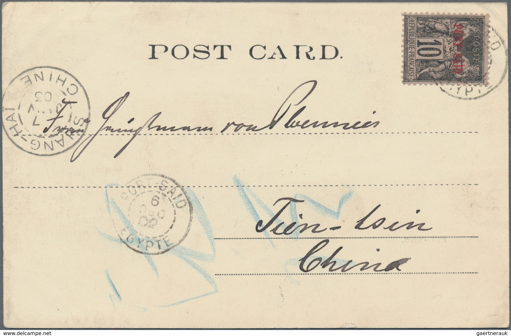 China - Incoming Mail: 1902, Egypt, French Offices, Port Said 10 C. Tied "PORT SAID 6 DEC 02 EGYPTE" - Sonstige & Ohne Zuordnung