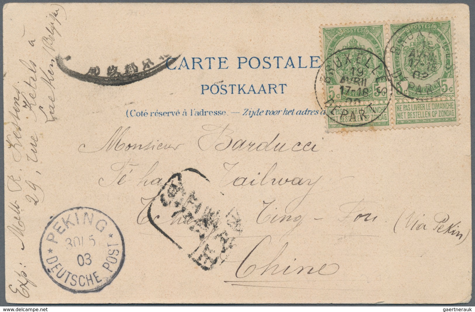 China - Incoming Mail: 1903. Picture Post Card Of 'Palais De Justice, Bruxelles ' Addressed To 'The - Sonstige & Ohne Zuordnung