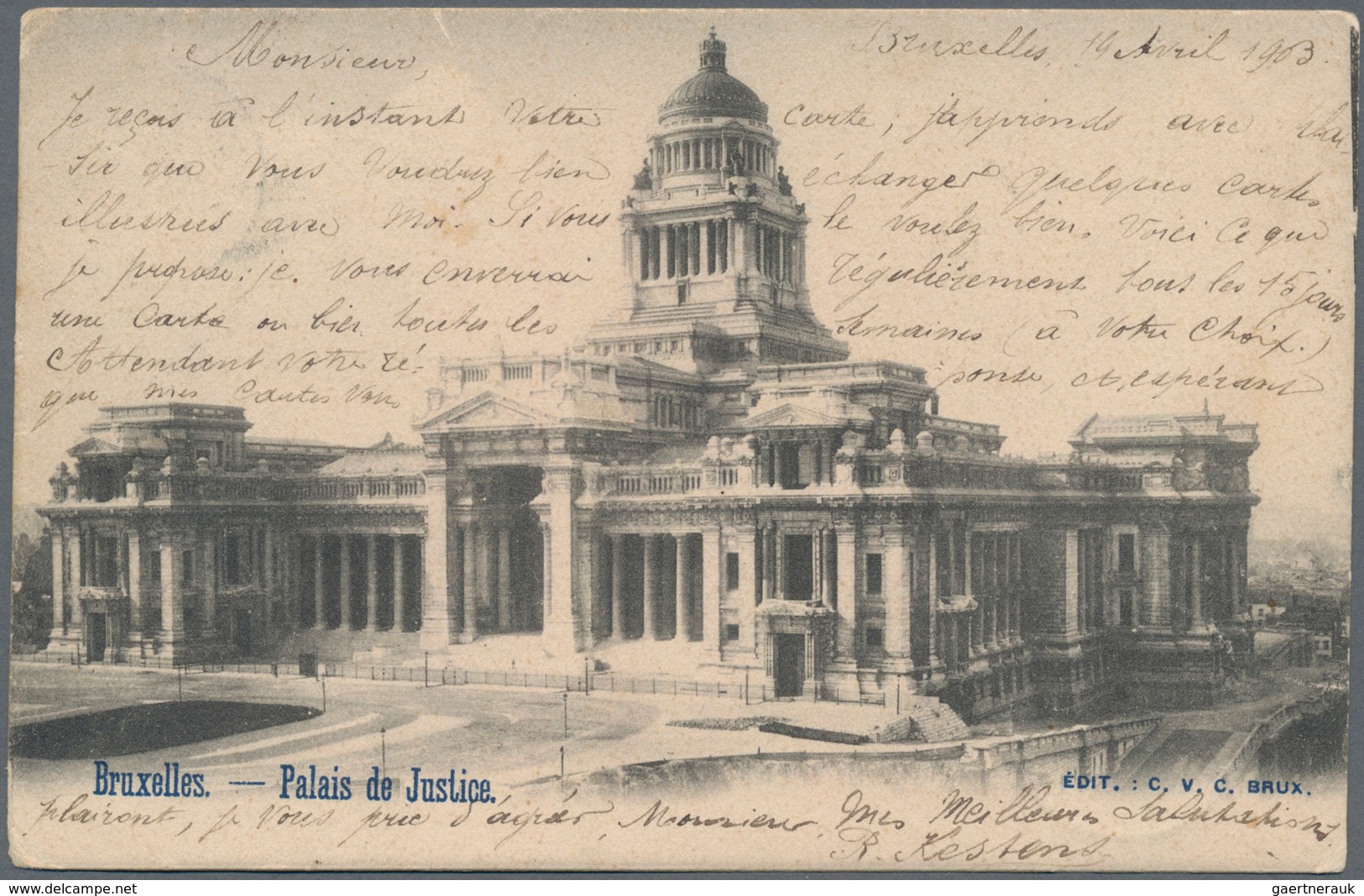 China - Incoming Mail: 1903. Picture Post Card Of 'Palais De Justice, Bruxelles ' Addressed To 'The - Sonstige & Ohne Zuordnung