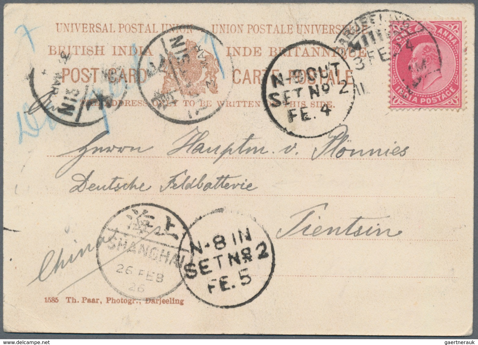 China - Incoming Mail: 1904, India, KEVII 1d Tied "DARJEELING 3 FE 04" To Ppc "Darjeeling From Tiger - Sonstige & Ohne Zuordnung