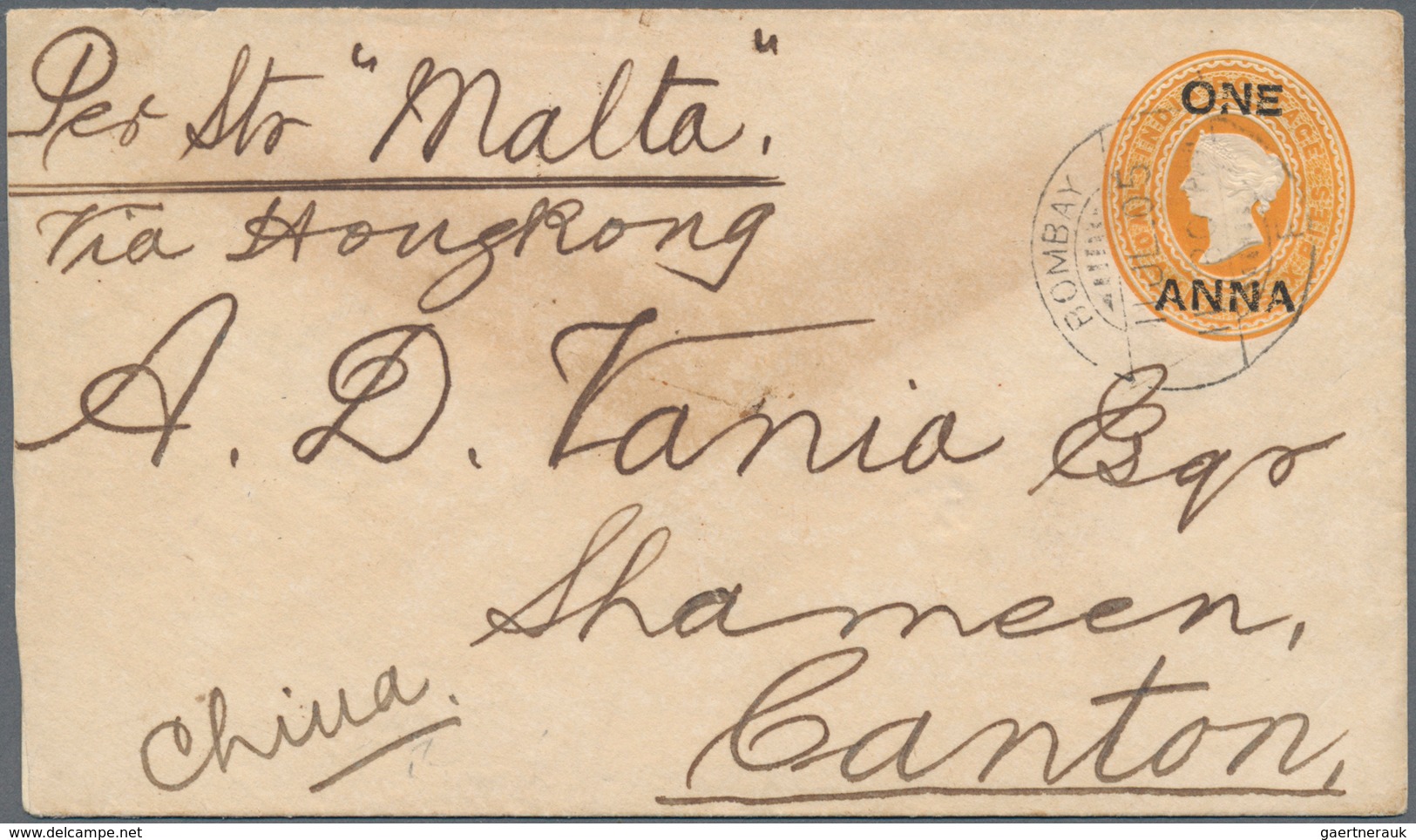 China - Incoming Mail: INDIA, 1905. Indian Postal Stationery One Anna On 2a 6p Orange Cancelled By B - Sonstige & Ohne Zuordnung