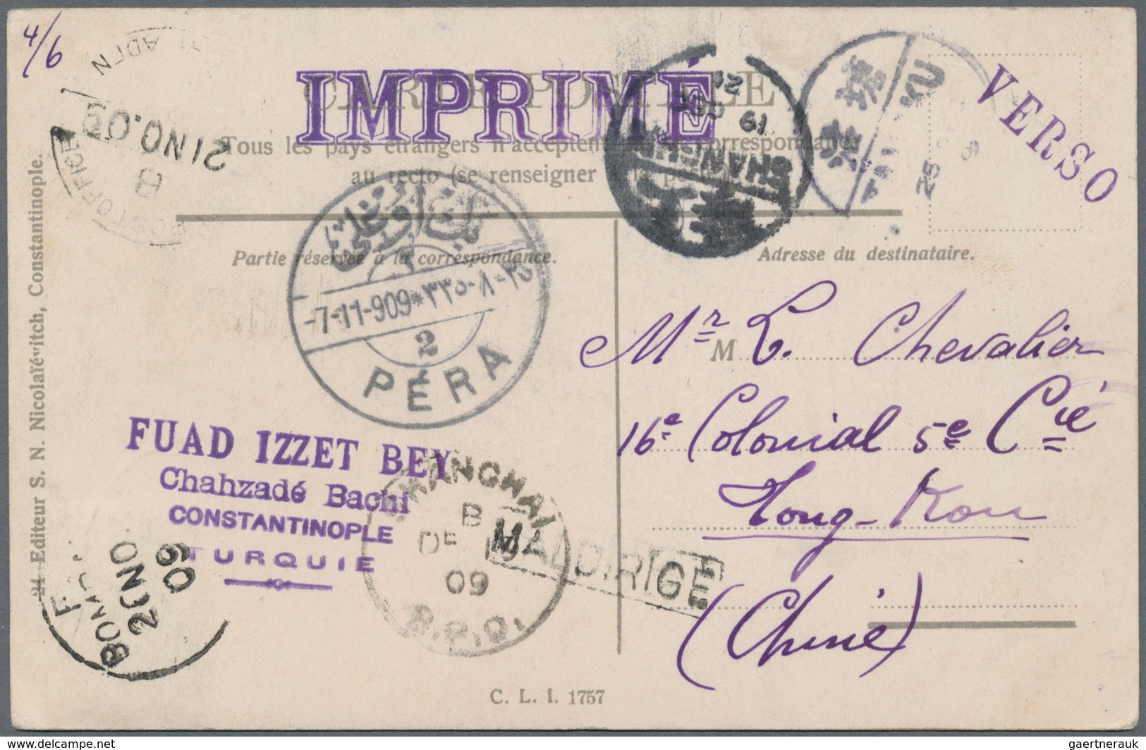 China - Incoming Mail: 1909, Turkey, 10 P. Tied Bilingual "PERA 7-11-909" To Viewside Of Ppc To Tong - Sonstige & Ohne Zuordnung