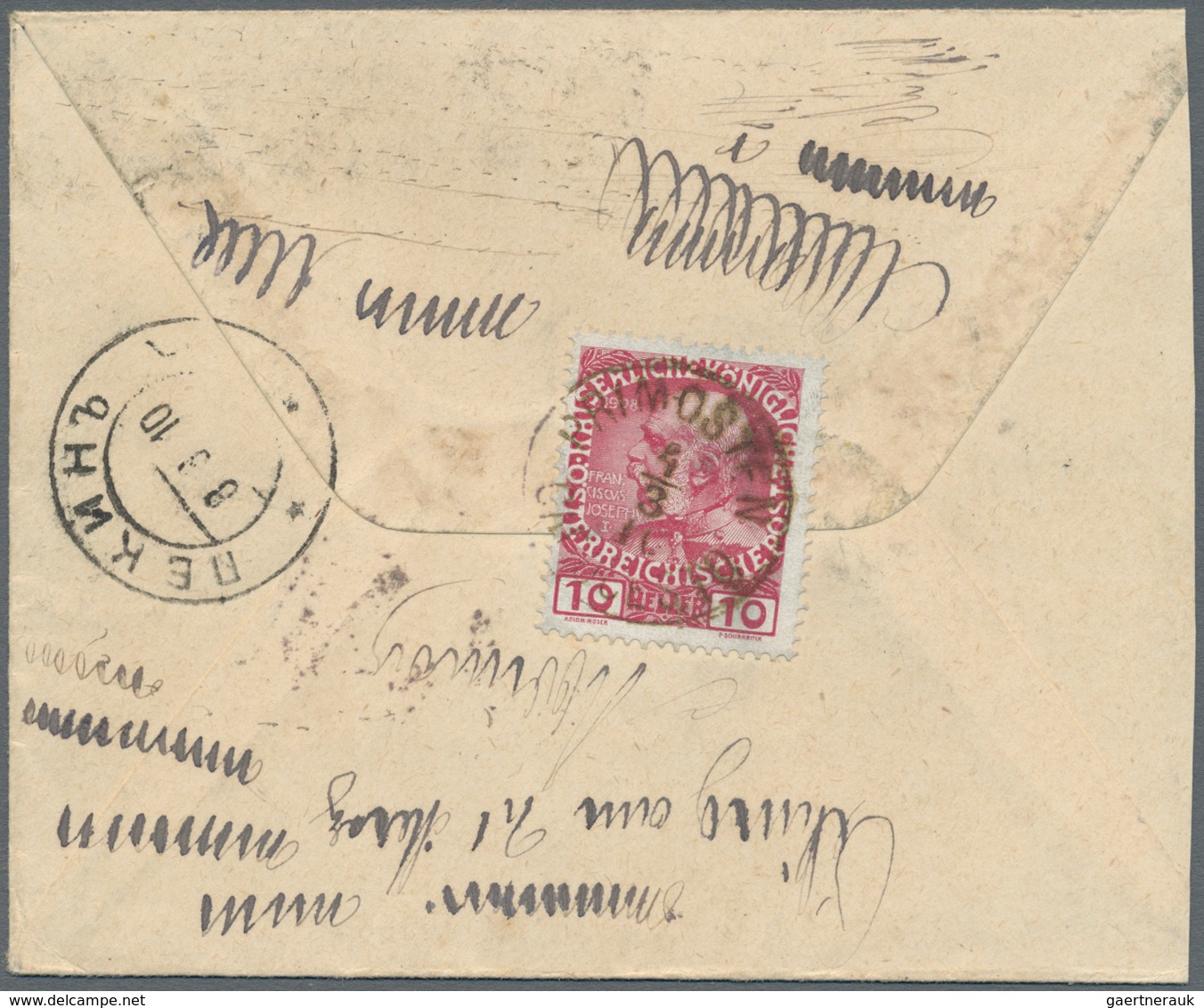 China - Incoming Mail: 1910, Austria: 10 H Rose Franz-Josef, Underpaid Single Franking On Cover From - Sonstige & Ohne Zuordnung