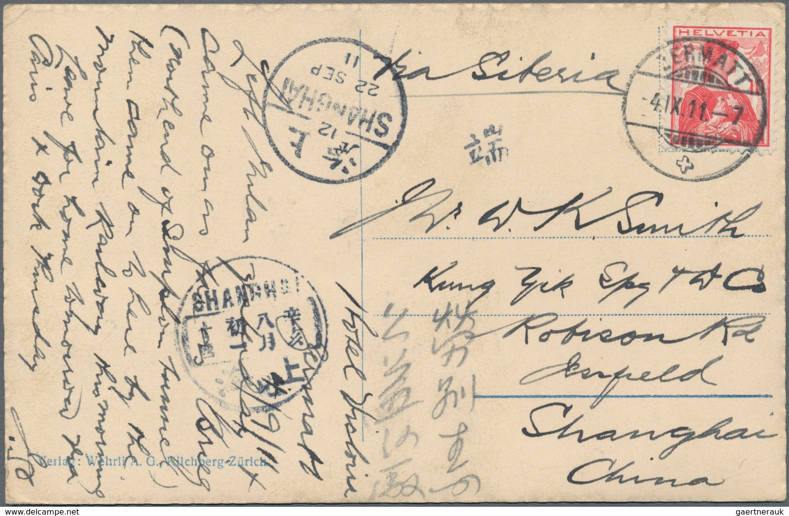 China - Incoming Mail: 1911, Switzerland, 10 C. Tied "ZERMATT 4.IX.11" To Ppc (Visp And Matterhorn) - Sonstige & Ohne Zuordnung