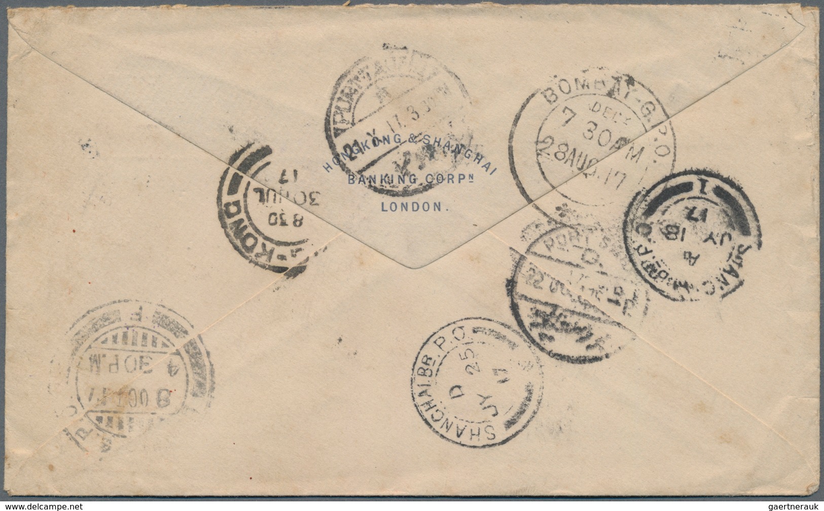 China - Incoming Mail: UK, 1917, Cover KGV 2 1/2d Tied "LONDON JUN 11 17" To Cover To Shanghai, Then - Sonstige & Ohne Zuordnung