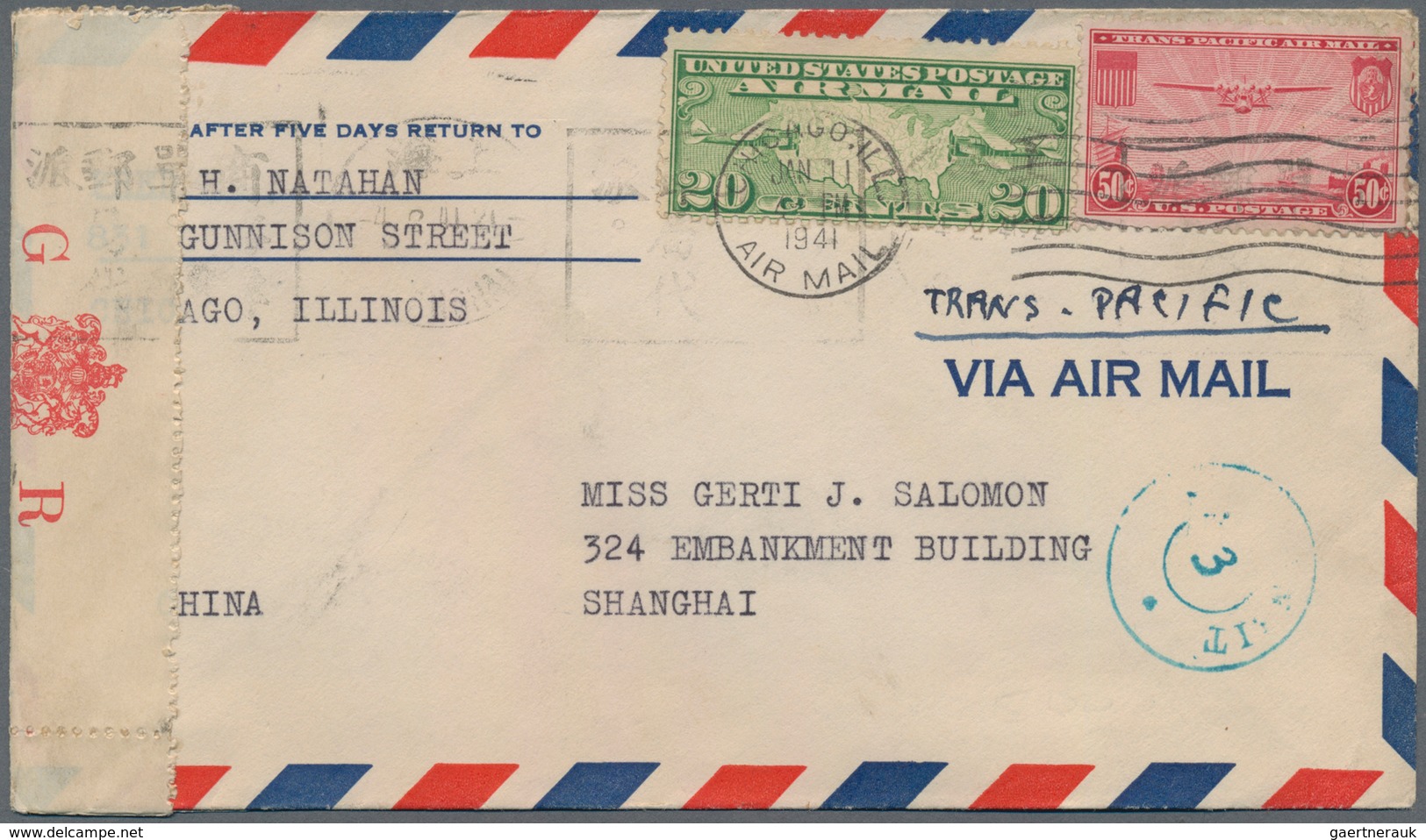 China - Incoming Mail: 1941. Air Mail Envelope Addressed To Shanghai Bearing United States Air Mail - Sonstige & Ohne Zuordnung