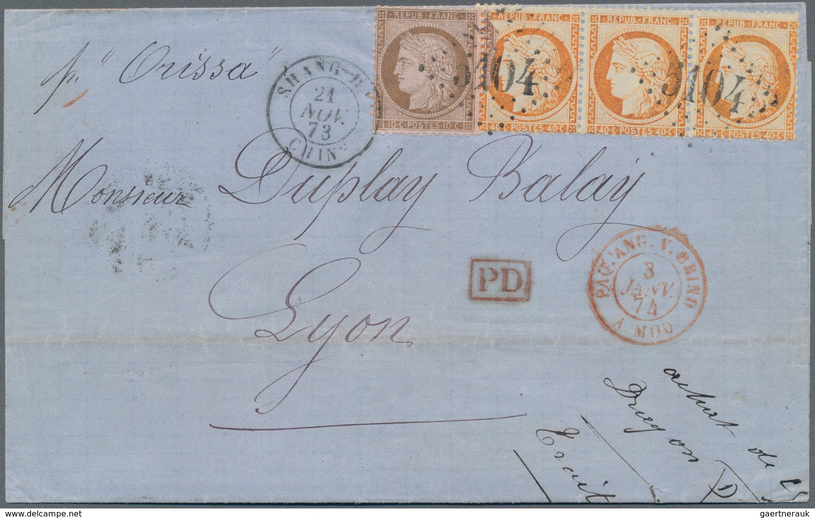 China - Fremde Postanstalten / Foreign Offices: 1873. Envelope Addressed To France Bearing 'Siege' Y - Sonstige & Ohne Zuordnung