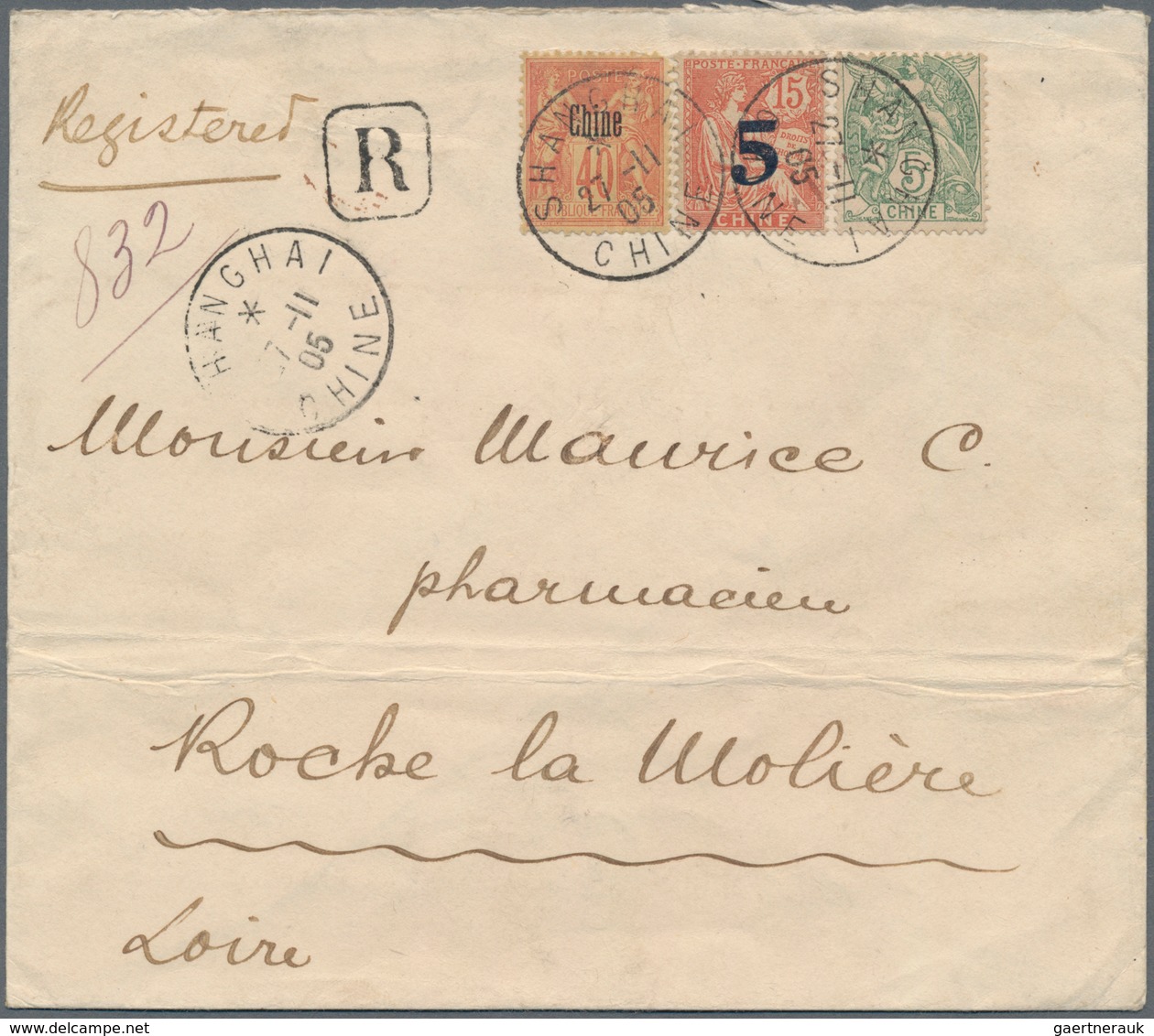 China - Fremde Postanstalten / Foreign Offices: 1905, French Offices. Registered Envelope (creased) - Other & Unclassified