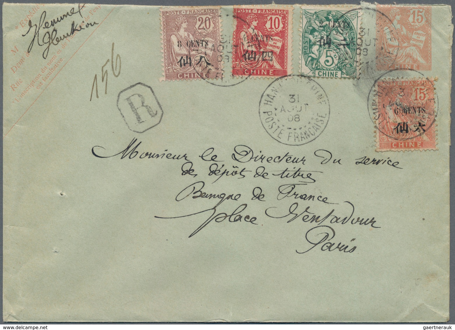 China - Fremde Postanstalten / Foreign Offices: 1908, French Offices. Registered French China Postal - Sonstige & Ohne Zuordnung