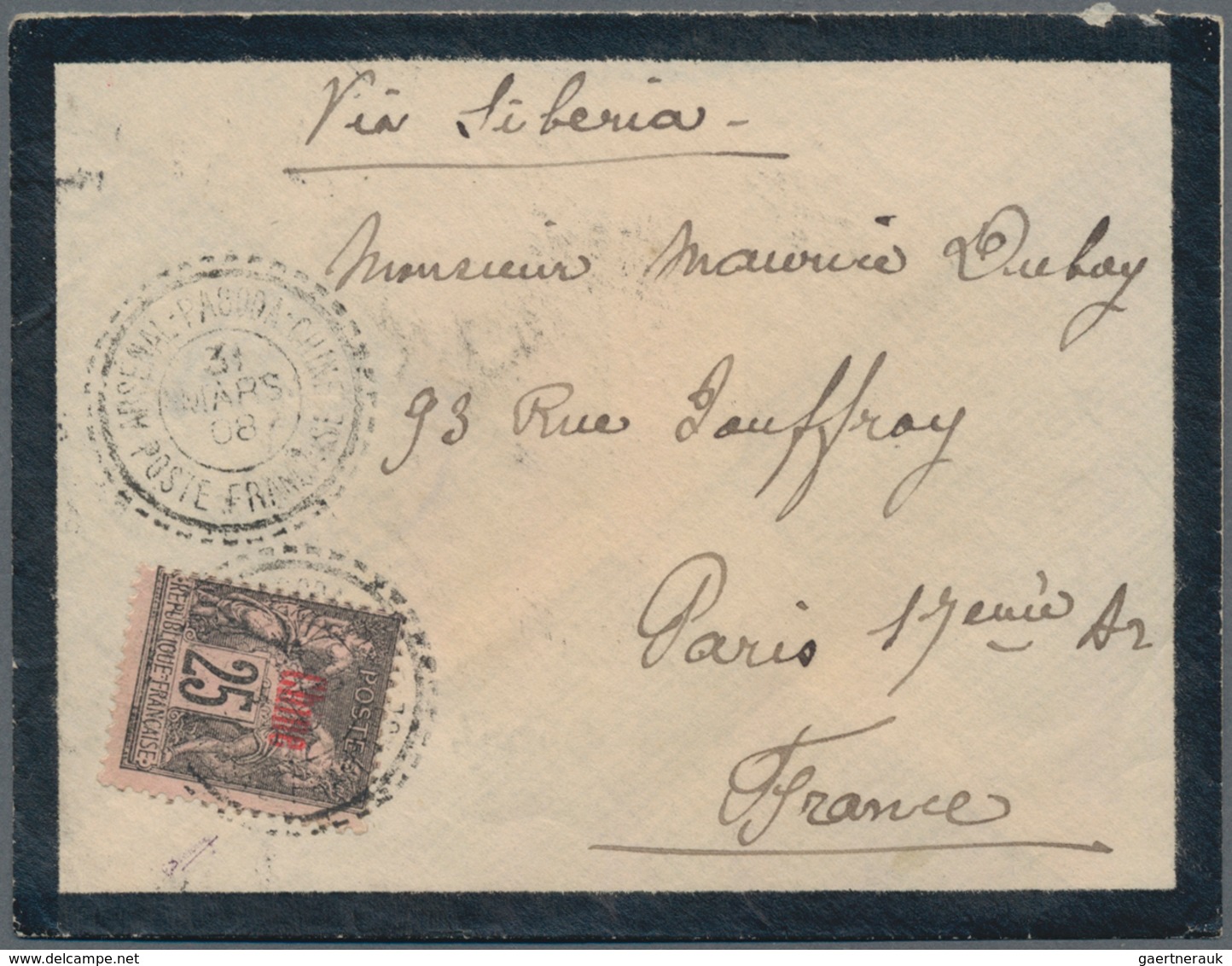 China - Fremde Postanstalten / Foreign Offices: 1908, French Offices. Mourning Envelope Addressed To - Sonstige & Ohne Zuordnung