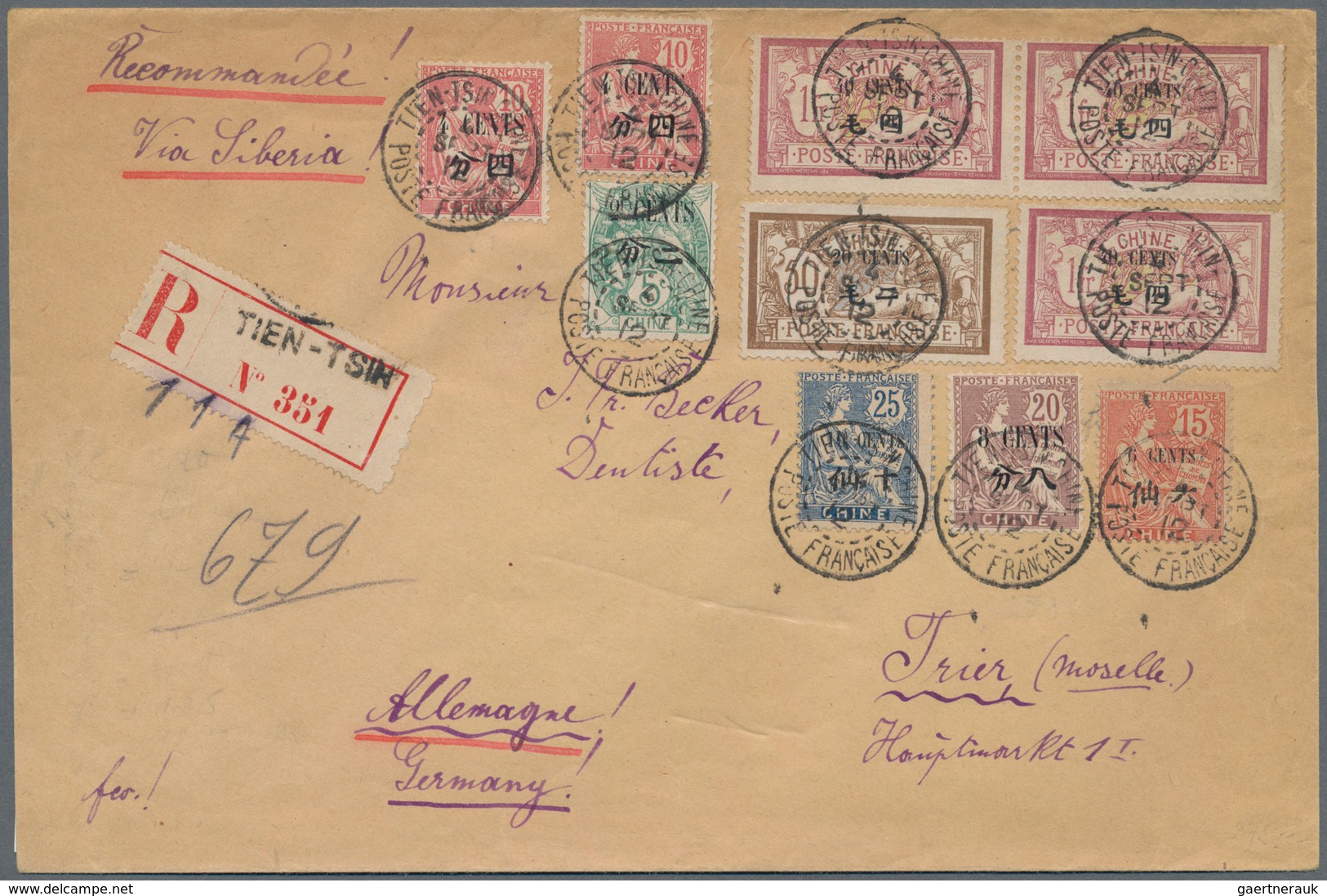 China - Fremde Postanstalten / Foreign Offices: 1912/22, Two Registered Covers Used Foreign: $1.74 T - Sonstige & Ohne Zuordnung