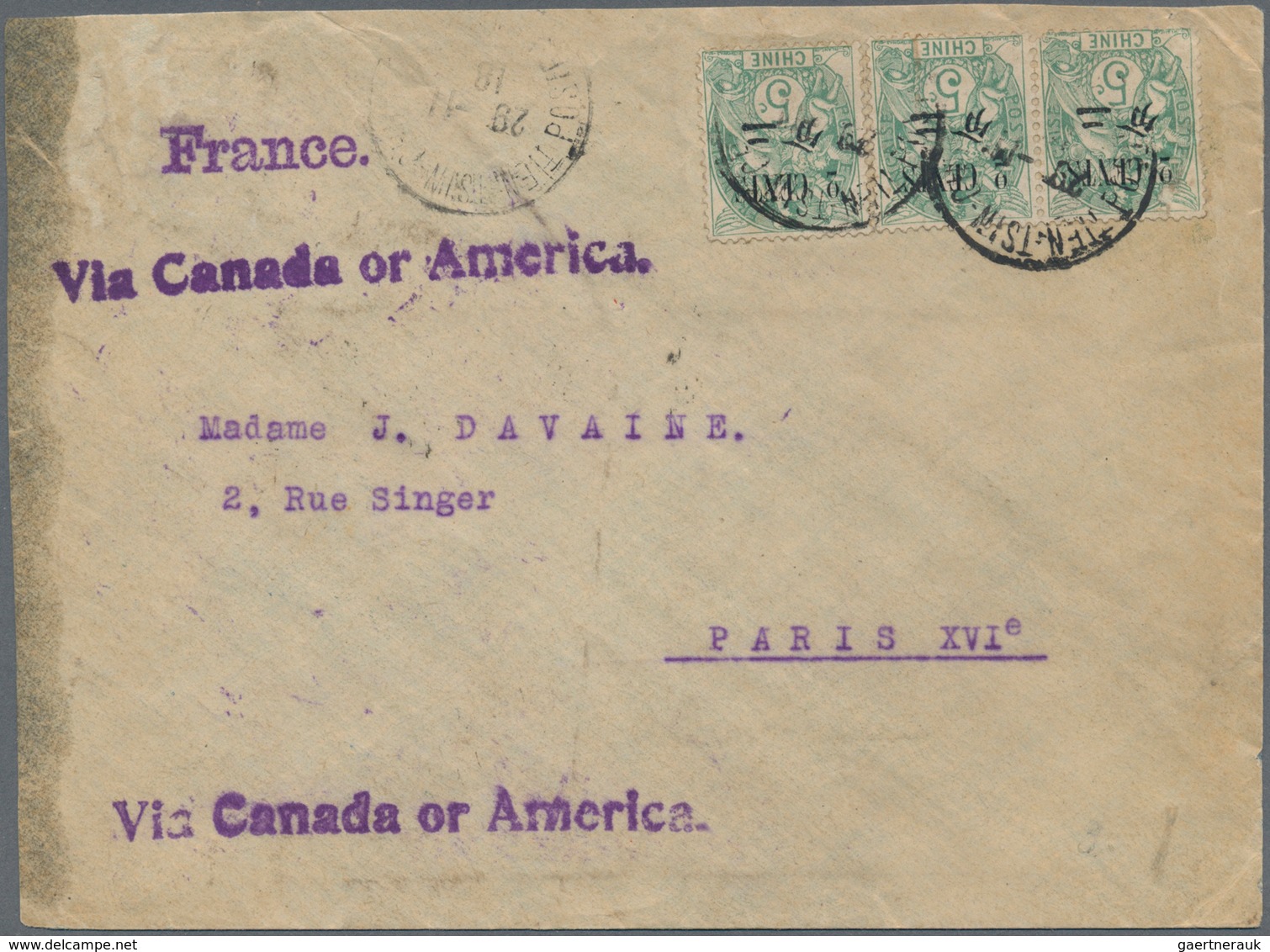 China - Fremde Postanstalten / Foreign Offices: French Offices, 1918. Envelope (soiled) Addressed To - Other & Unclassified