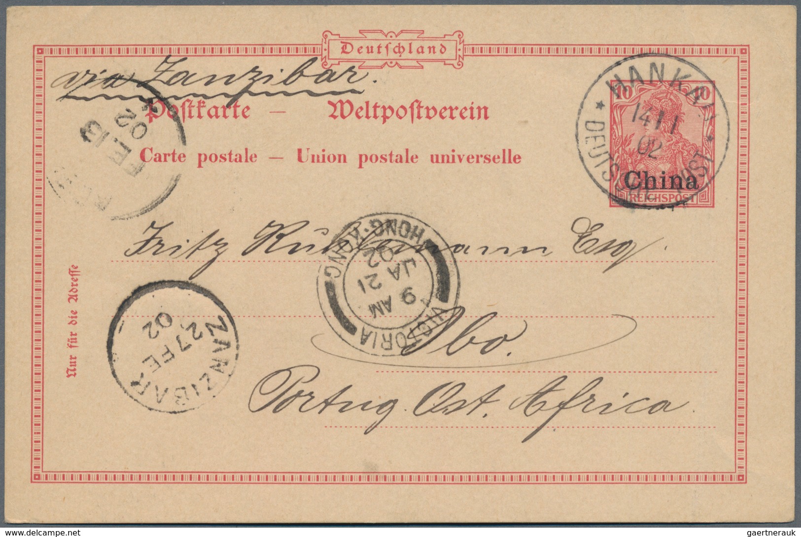 China - Fremde Postanstalten / Foreign Offices: Germany, 1902, UPU Card 10 Pf. Canc. "HANKAU 14 11 0 - Sonstige & Ohne Zuordnung