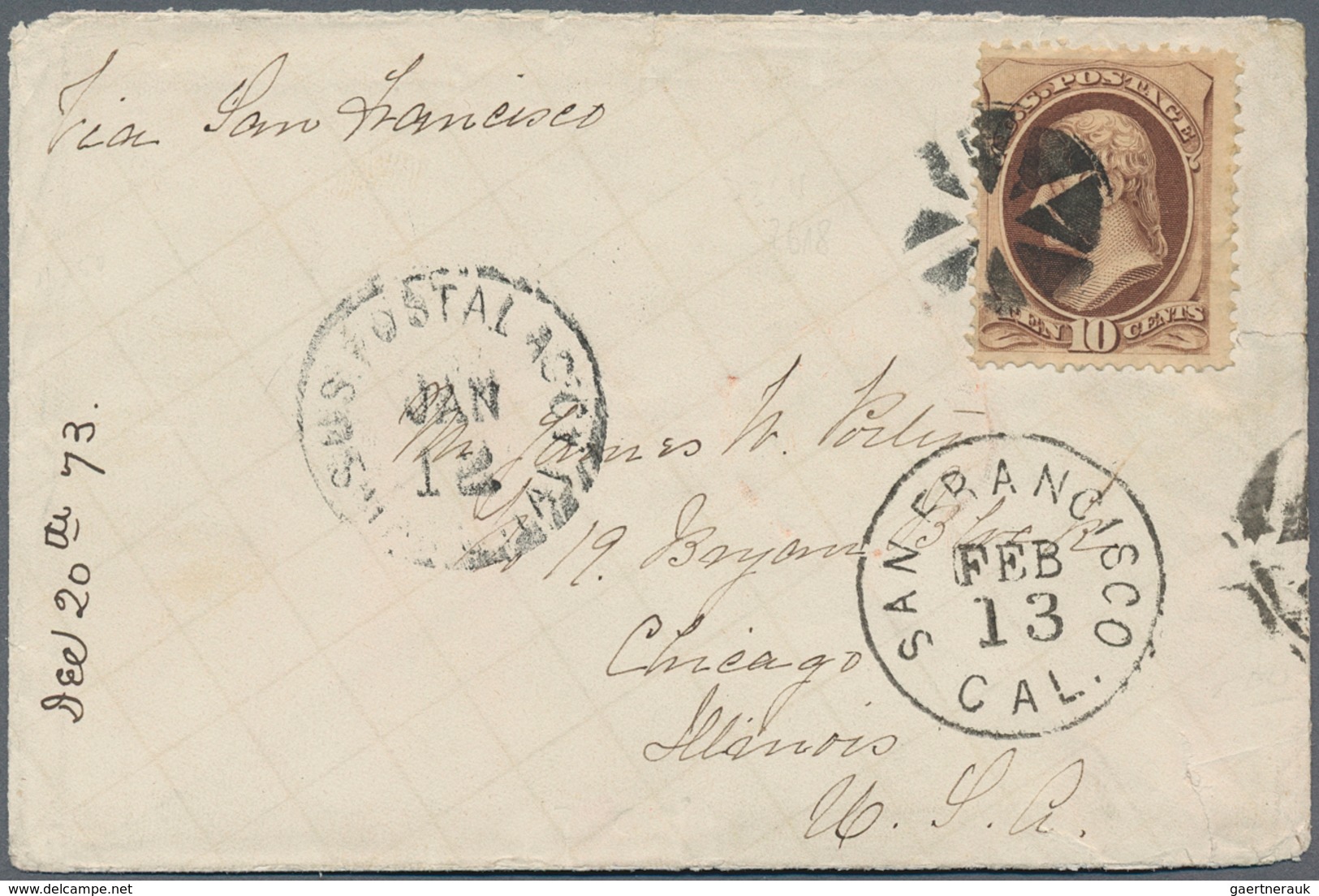 China - Fremde Postanstalten / Foreign Offices: USA, 1873, 10 C. Brown Canc. Mute Wedges Type With " - Sonstige & Ohne Zuordnung