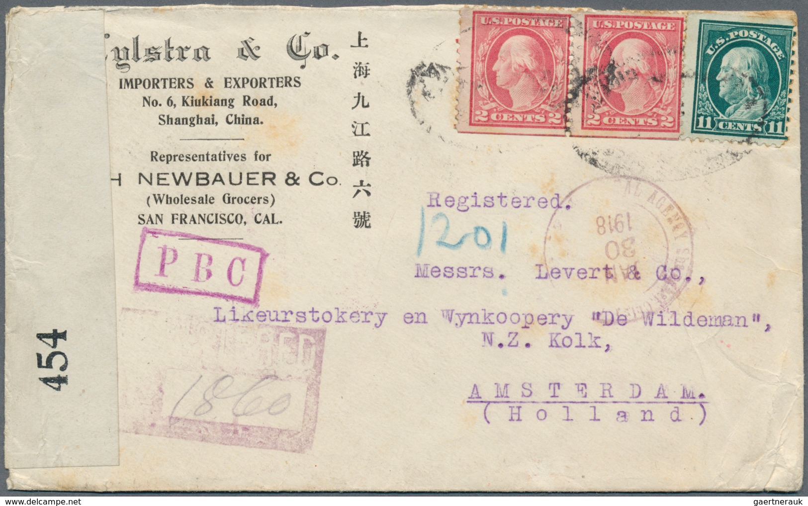 China - Fremde Postanstalten / Foreign Offices: United States, 1918. Registered Envelope Addressed T - Sonstige & Ohne Zuordnung