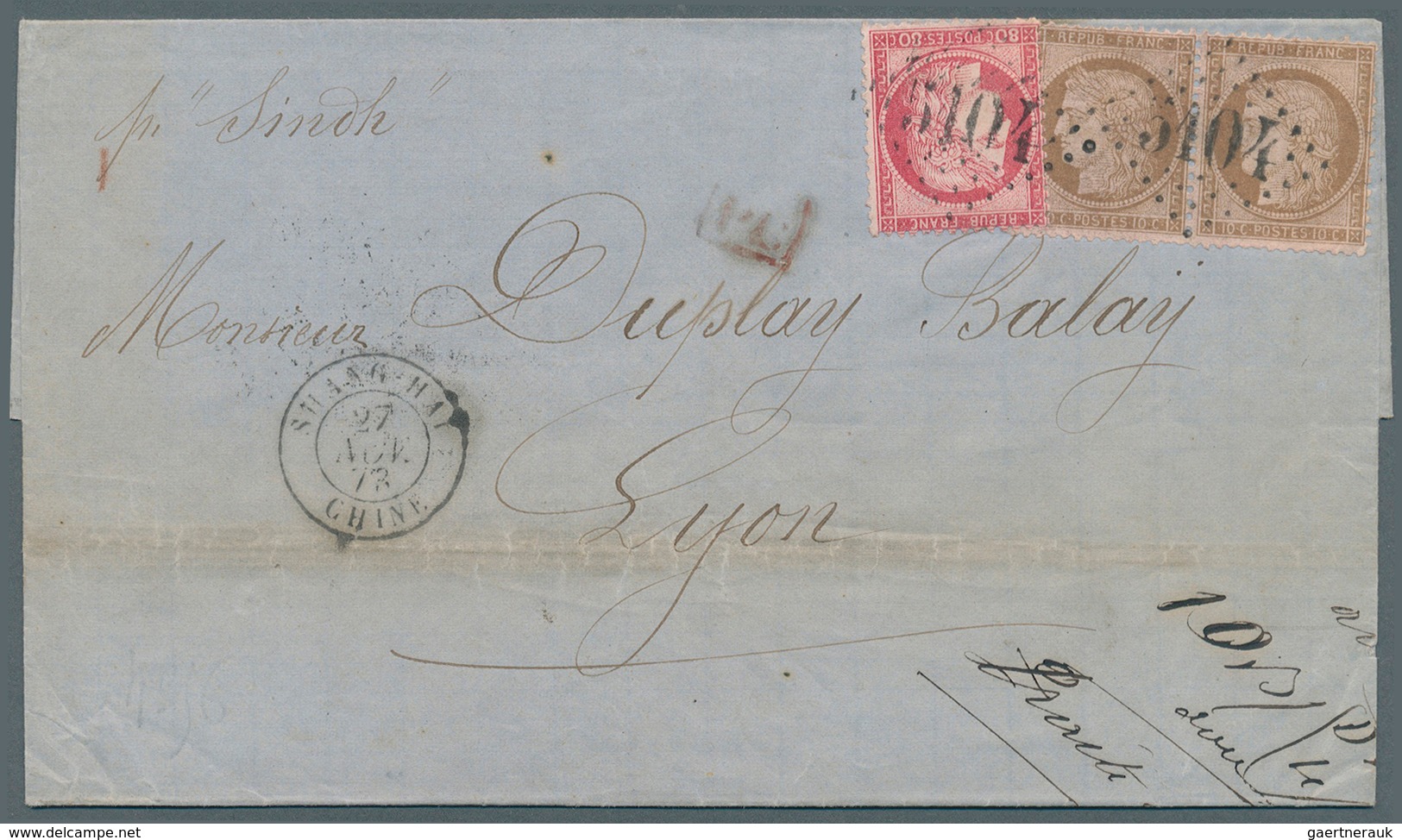 China - Besonderheiten: 1873 (FRENCH POST OFFICES IN SHANGHAI). Envelope Written From 'Lacroix Cousi - Sonstige & Ohne Zuordnung