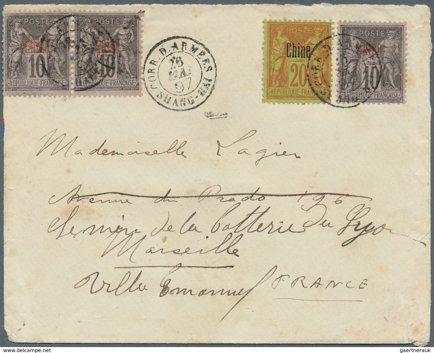 China - Besonderheiten: 1897 Cover From The French Army Corps In Shanghai To Marseille, Franked With - Sonstige & Ohne Zuordnung
