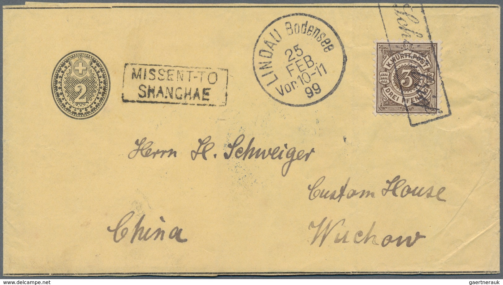 China - Besonderheiten: 1899, "MISSENT-TO / SHANGHAE" Boxed In Incoming Mail, Swiss Wrapper 2 Rp. Us - Sonstige & Ohne Zuordnung