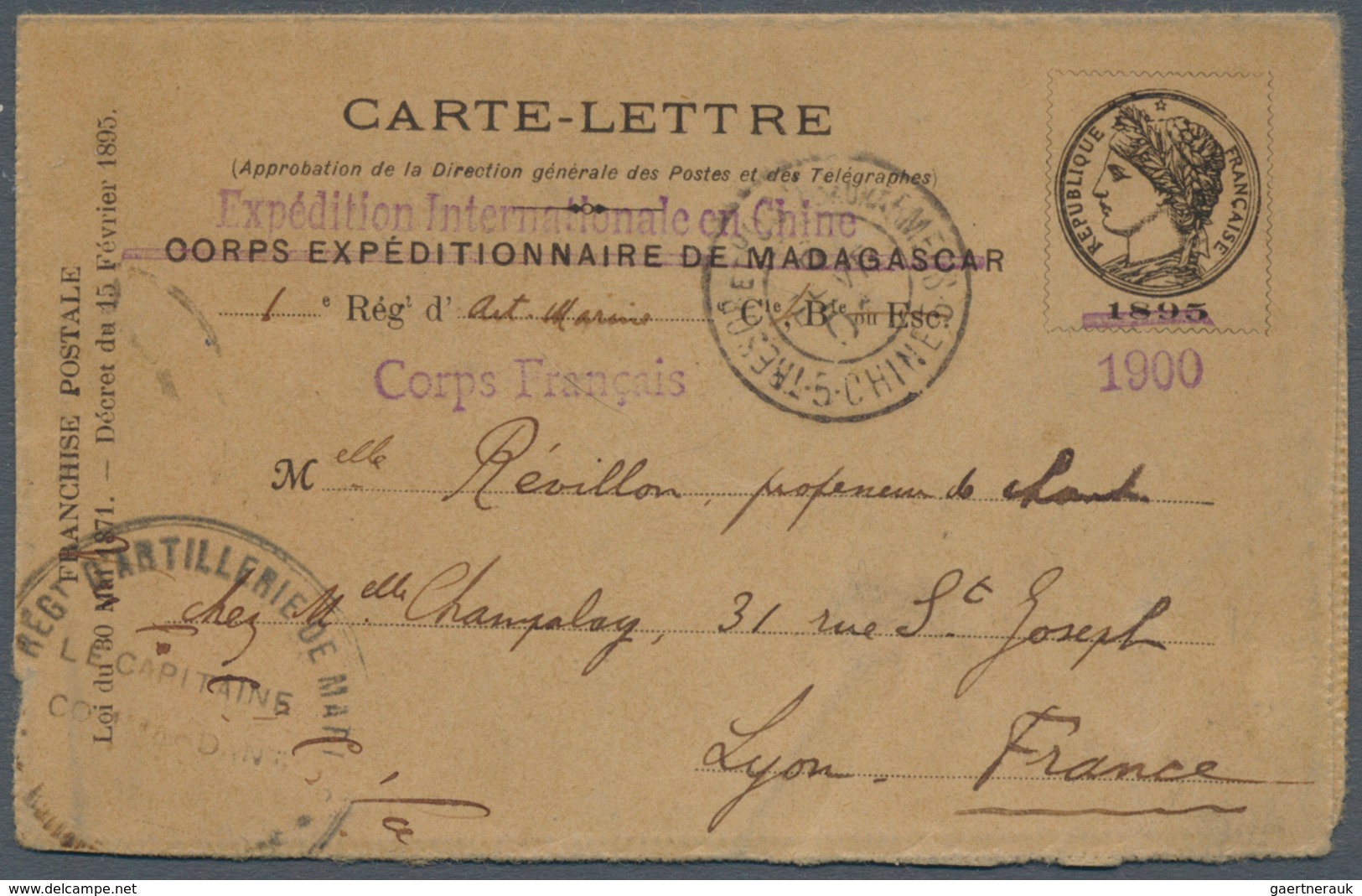 China - Besonderheiten: 1901 "Boxer Rebellion": 1895 French Letter Card Of The Corps Expéditionnaire - Sonstige & Ohne Zuordnung