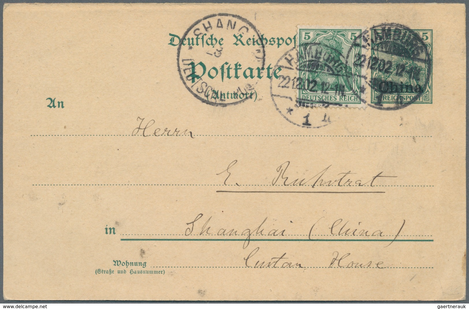 China - Besonderheiten: Incoming Mail, Germany, 1902, Reply Card German Offices 5 Pf. Uprated German - Sonstige & Ohne Zuordnung