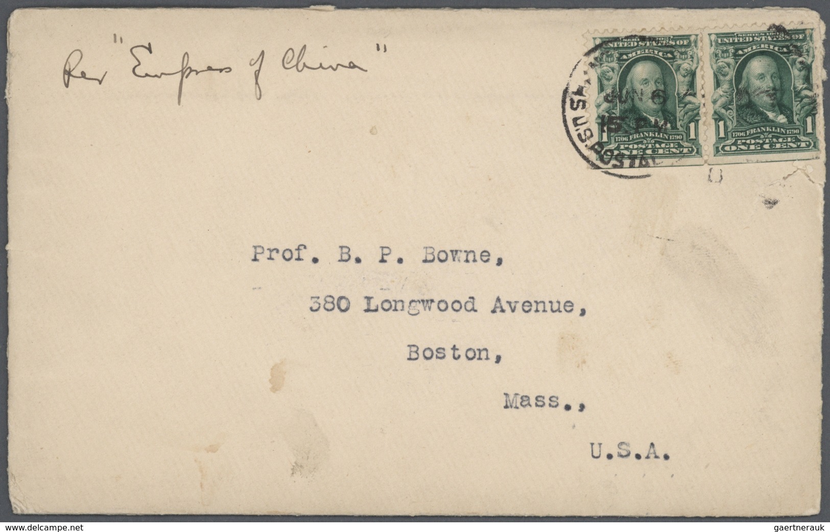 China - Besonderheiten: 1908 (ca.), Franklin 1 C. Tied "U.S.P.O. SHANGHAI CHINA" To Two Ppc With Chi - Other & Unclassified