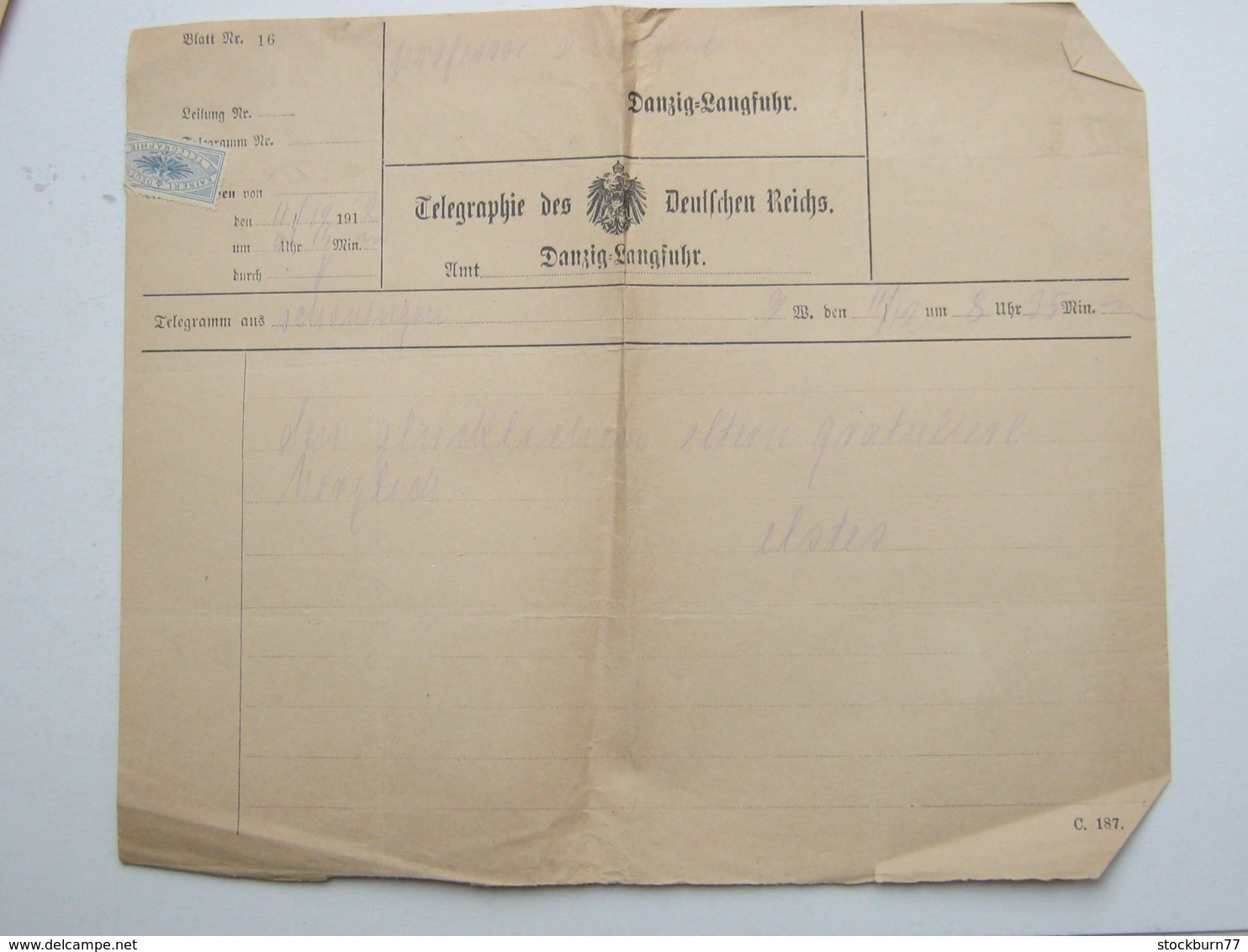 DANZIG , 1912 , Telegramm Aus Danzig Langfuhr - Briefe U. Dokumente