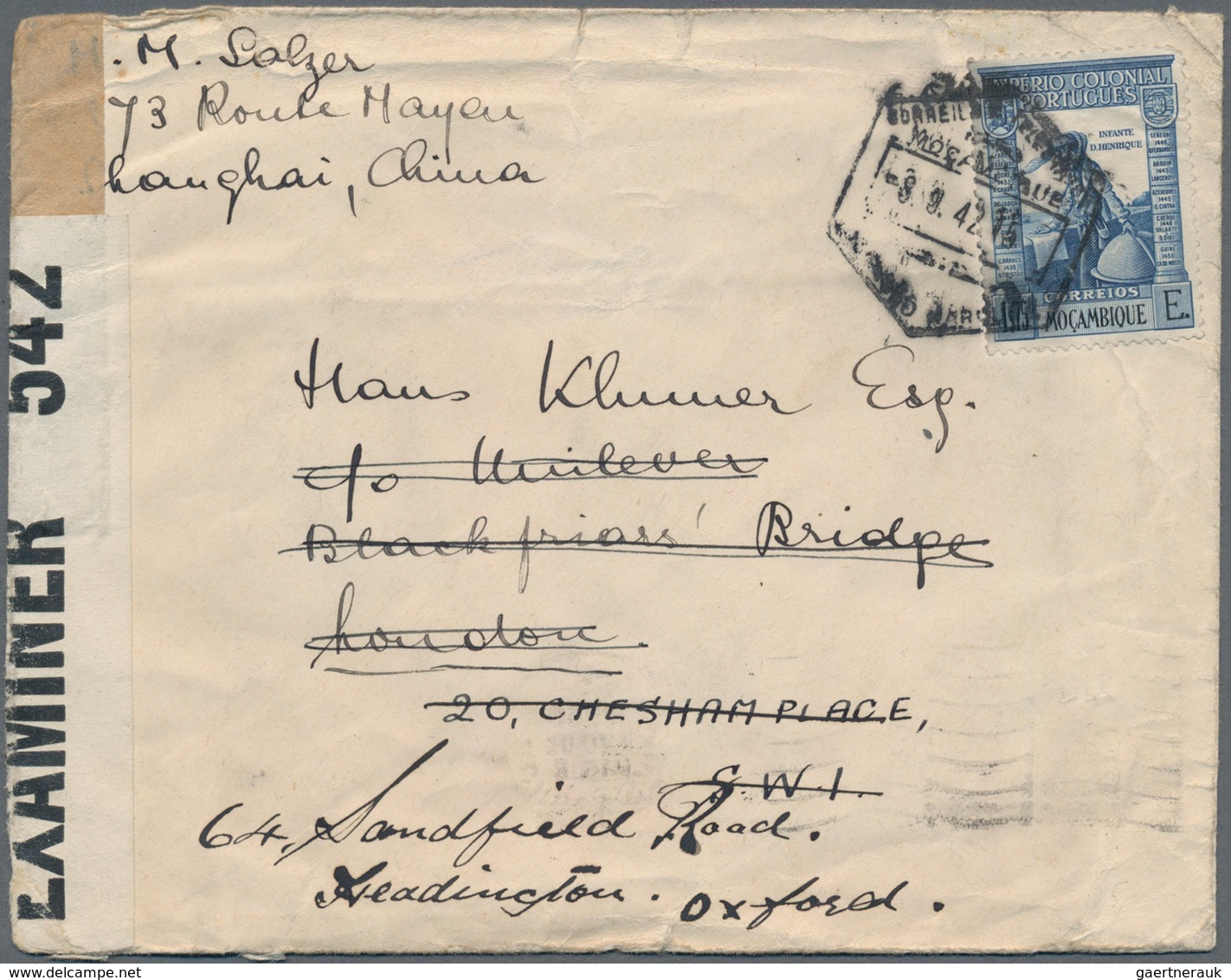 China - Besonderheiten: 1942. Envelope (creased, Tears At Top) Written From 'M. Salzer, 73 Route May - Sonstige & Ohne Zuordnung