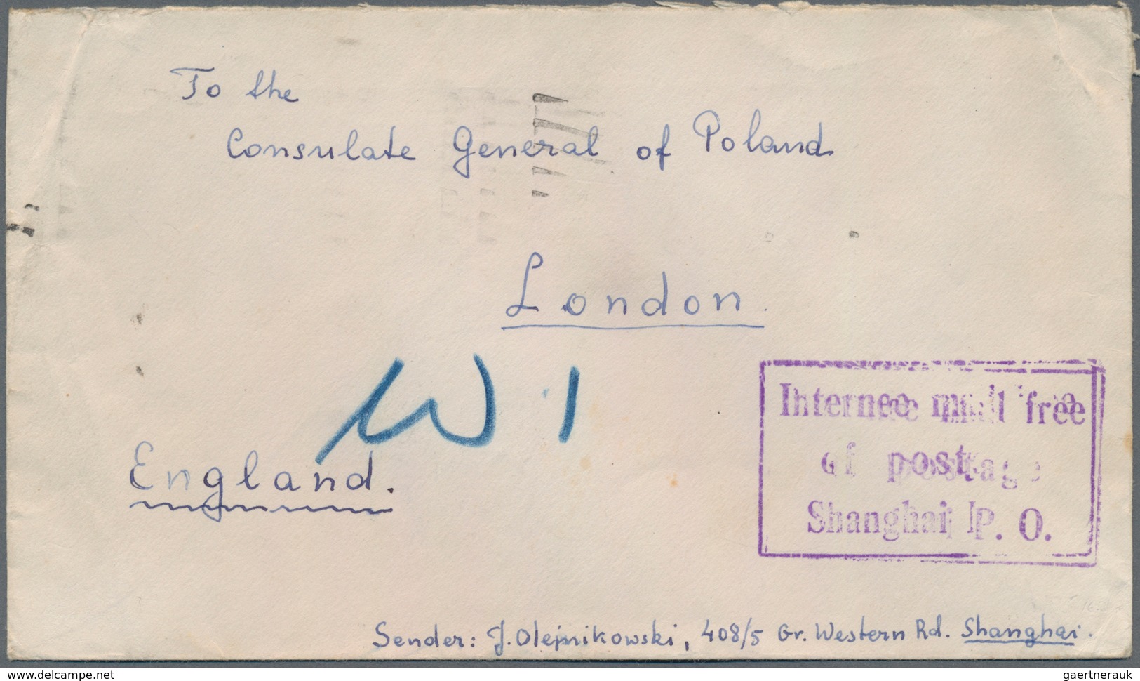 China - Besonderheiten: 1945. Stamp-less Envelope Written By A Polish Internee At 'Great Western Roa - Sonstige & Ohne Zuordnung