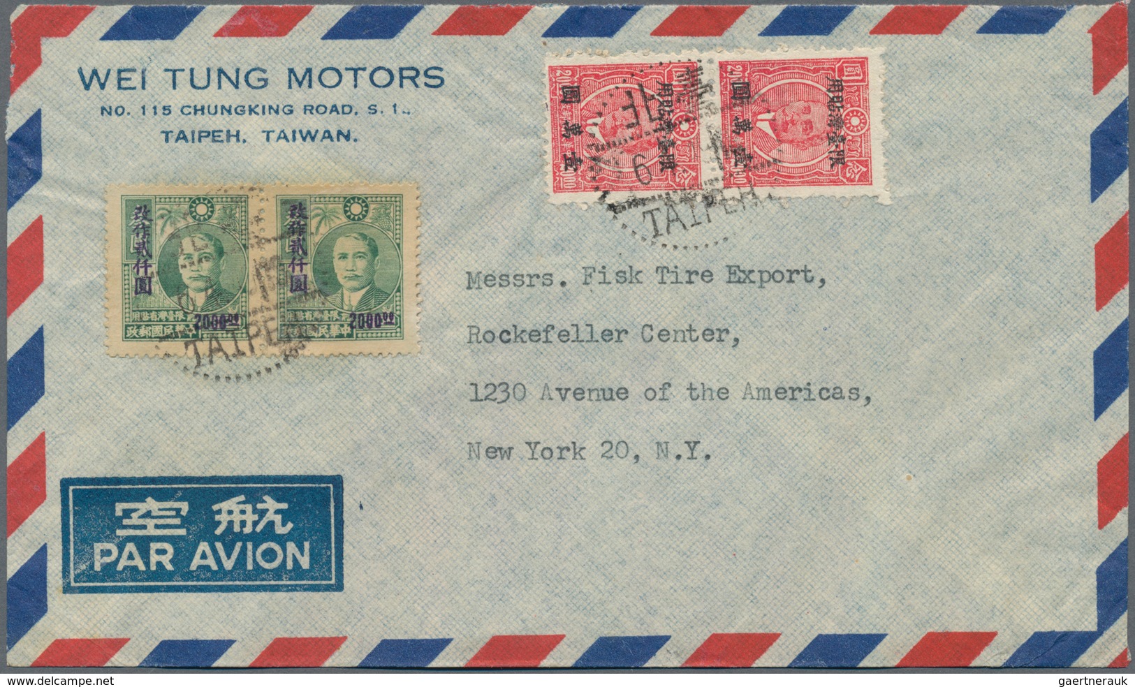 China - Taiwan (Formosa): 1947/48, Three Airmail Covers W. Ovpt. Stamps Resp. SYS Palmtree, To New Y - Sonstige & Ohne Zuordnung