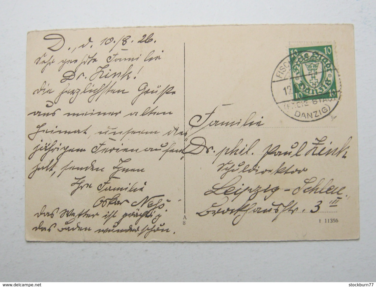 DANZIG , FISCHERBABKE  Stempel Auf Karte , Sehr Selten 1926 - Sonstige & Ohne Zuordnung