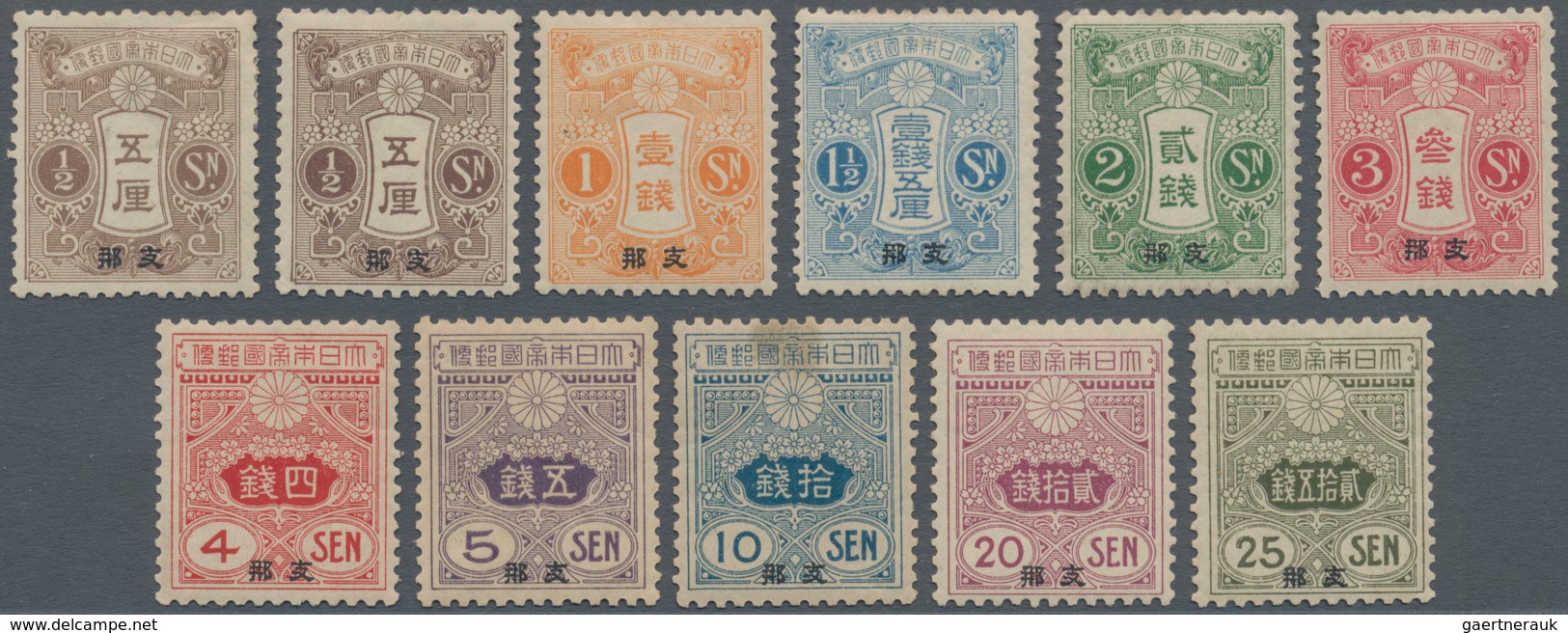 Japanische Post In China: 1913, Tazawa Unwatermarked 1/2 S.-25 S., The 5 S. 10 S. Unused Mounted Min - 1943-45 Shanghai & Nanjing